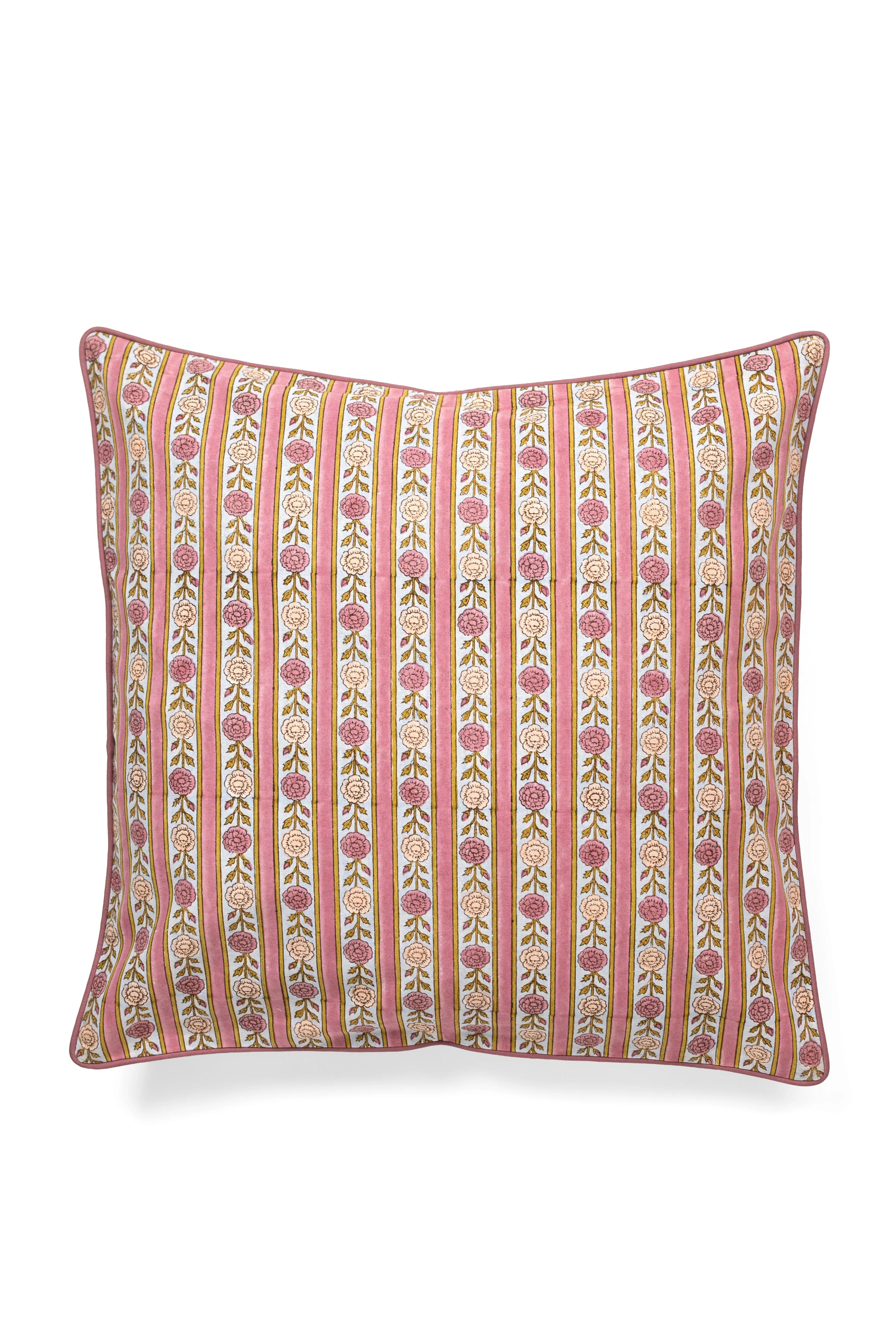 Vintage Floral Stripe Blockprint Pillow