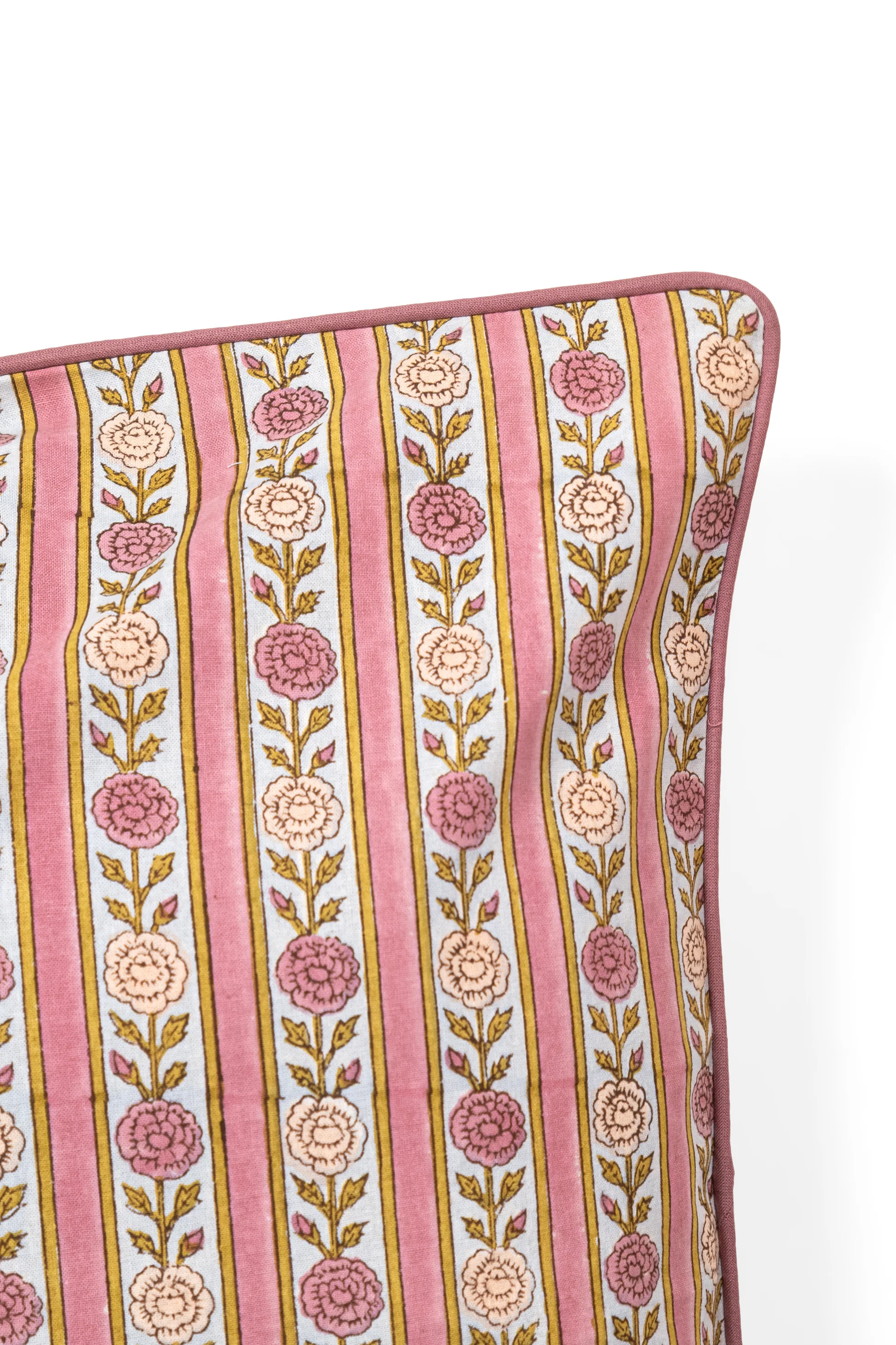 Vintage Floral Stripe Blockprint Pillow - Image 2