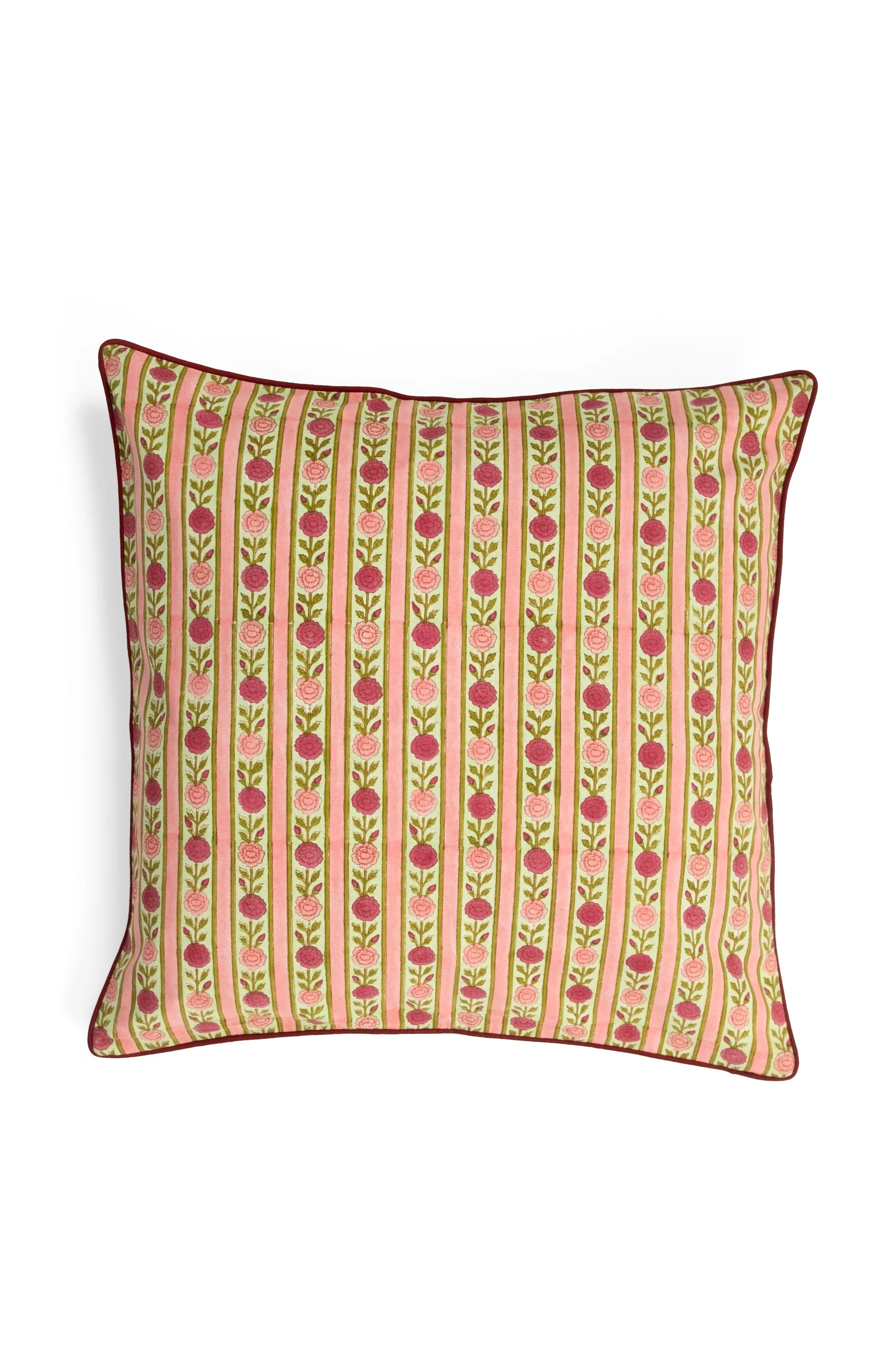 Vintage Floral Stripe Blockprint Pillow - Image 3