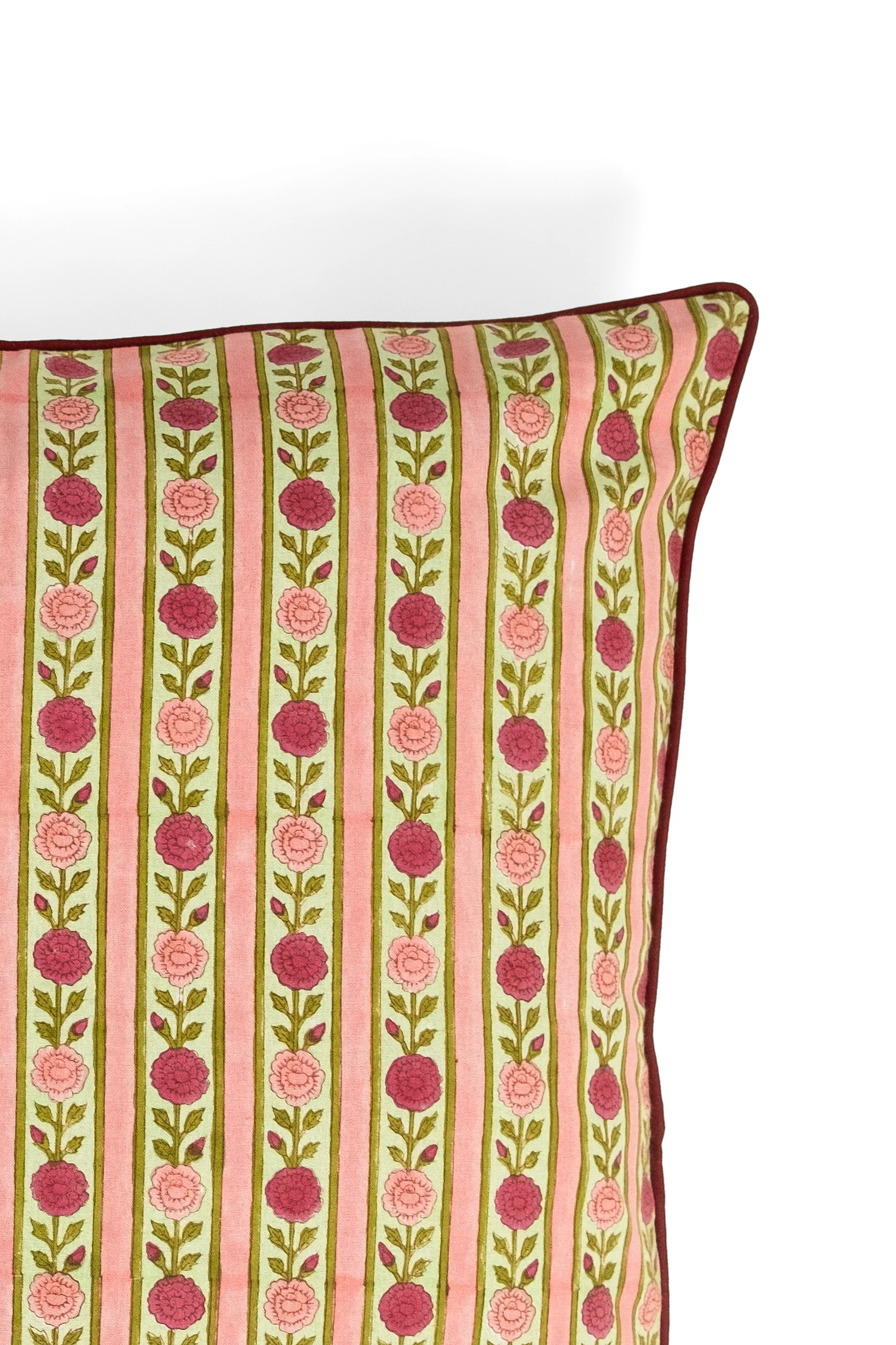 Vintage Floral Stripe Blockprint Pillow - Image 4