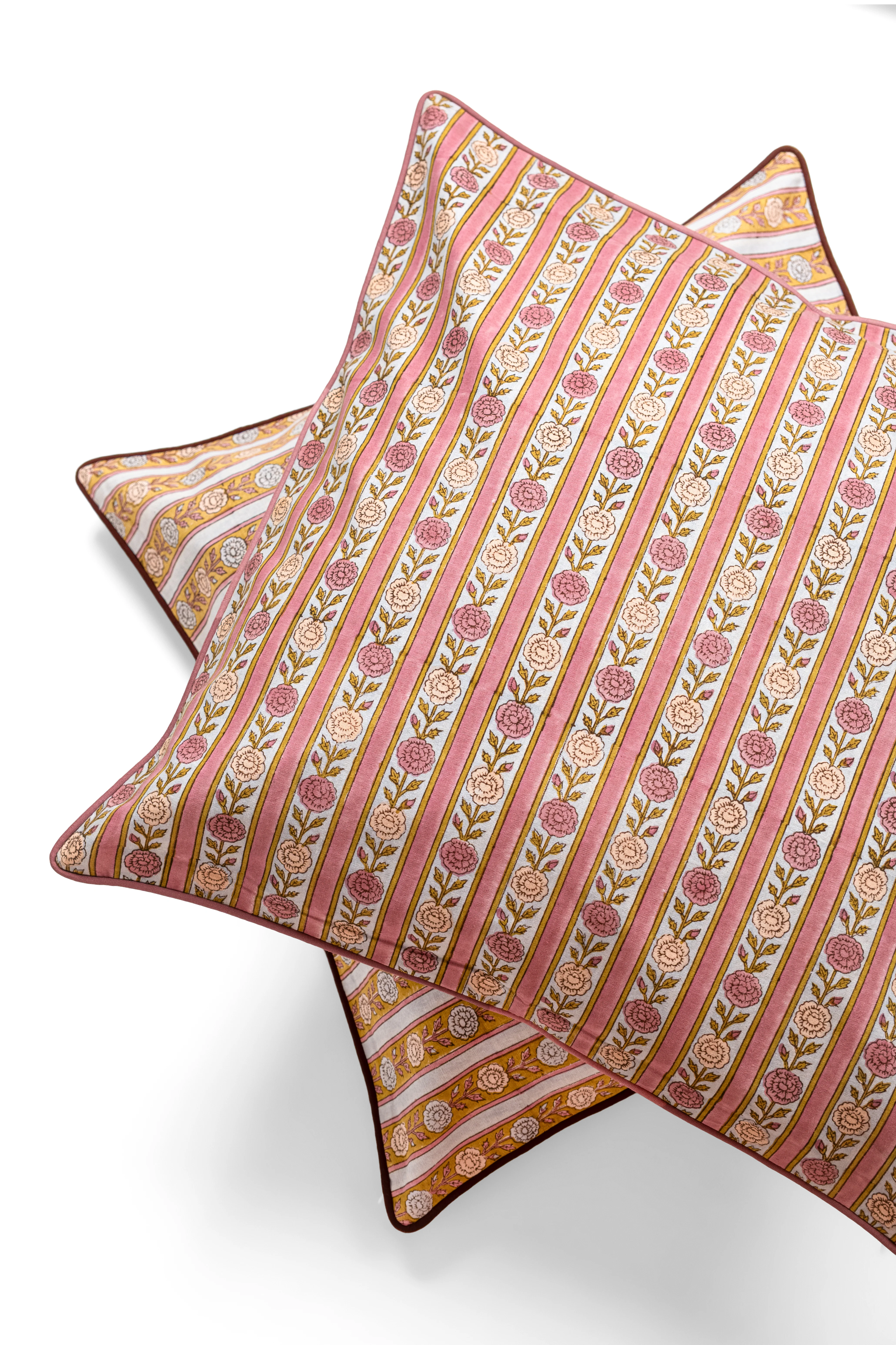 Vintage Floral Stripe Blockprint Pillow - Image 7