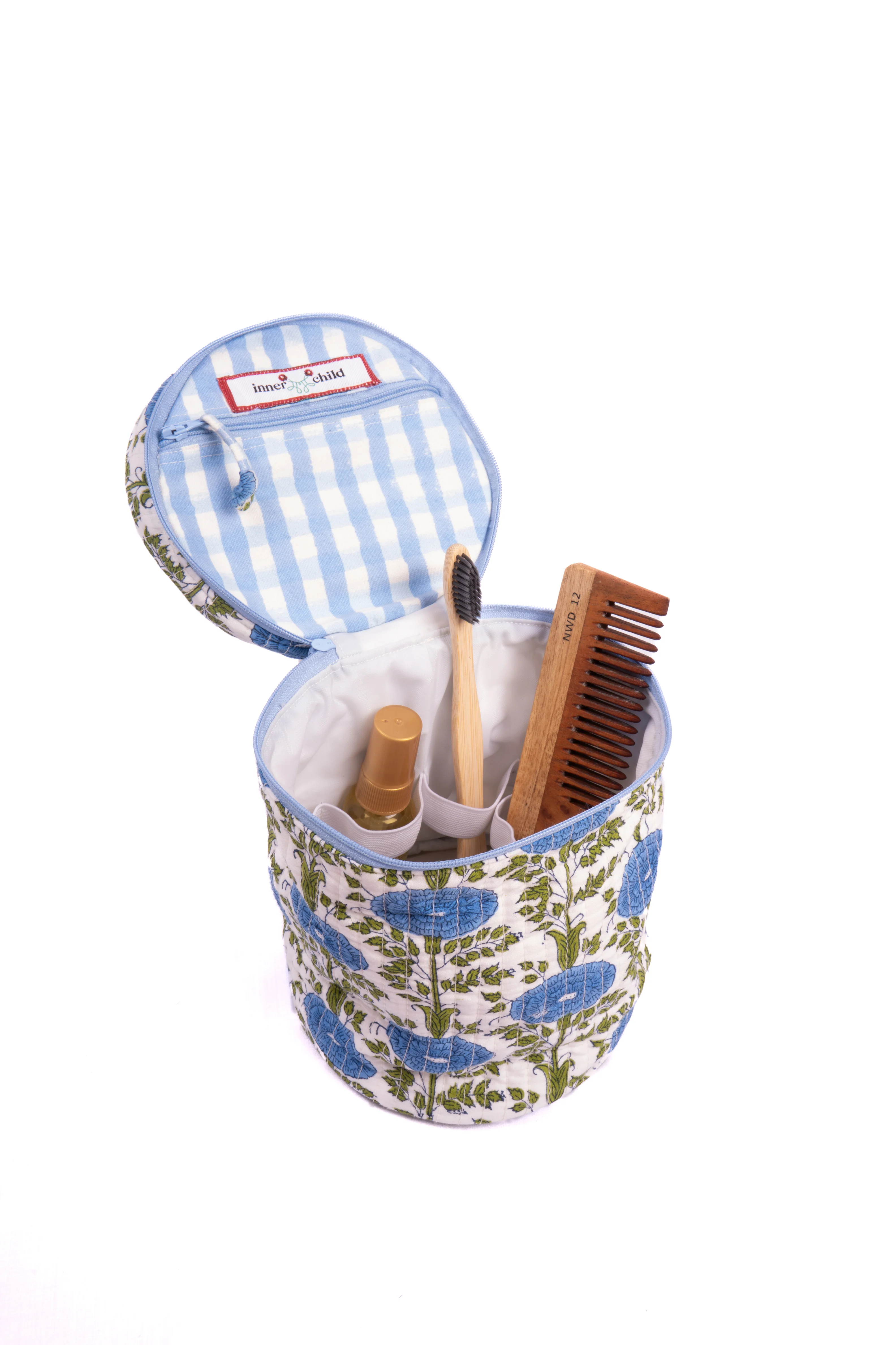 Blue Araminta Round Upright Makeup Bag - Image 3