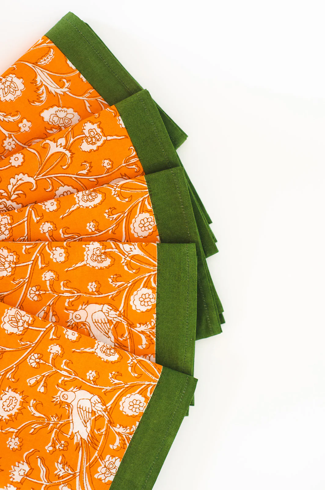Birds of a Feather Orange Blockprint Napkins, Set of 4 - Image 3
