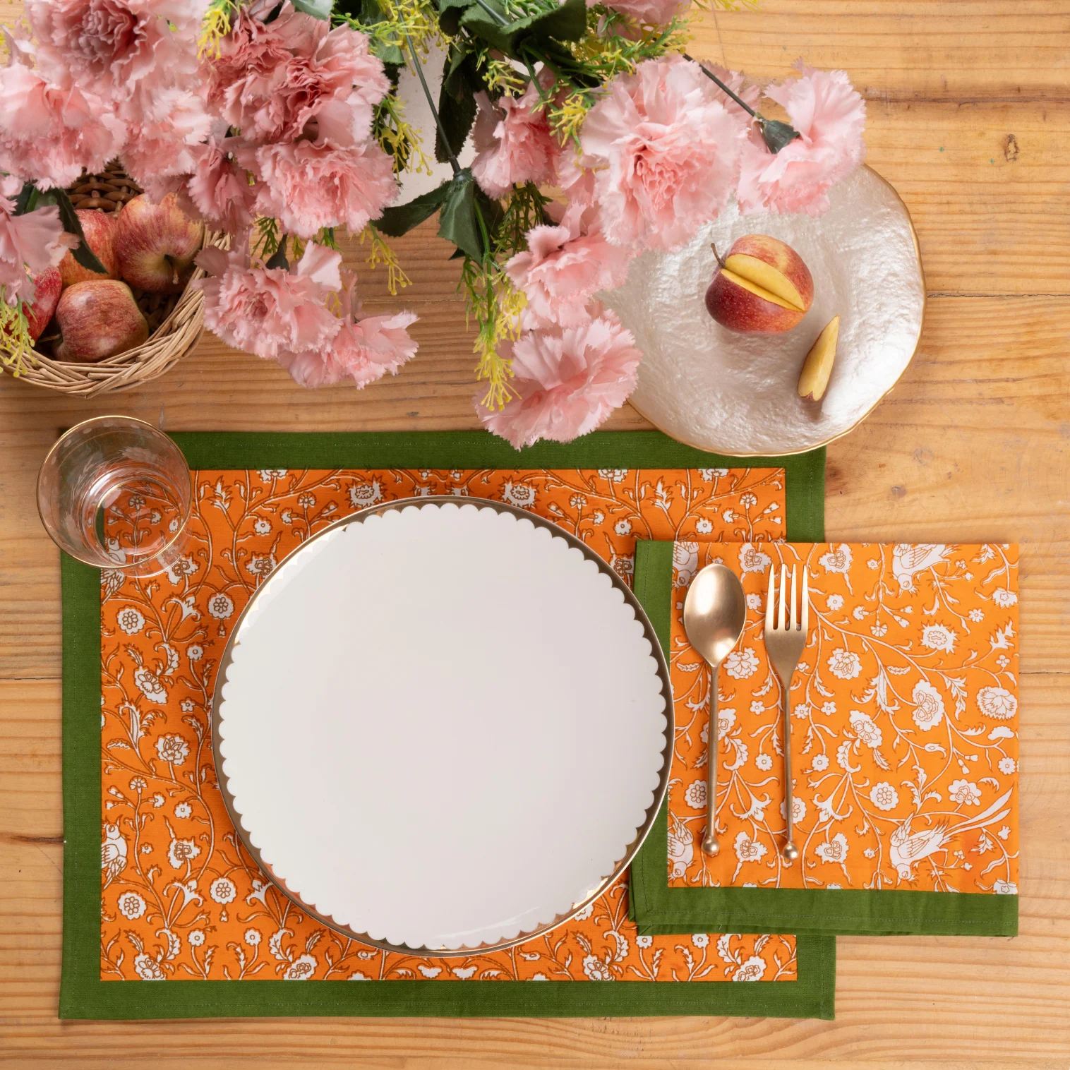 Birds of a Feather Orange Blockprint Placemat - Image 4