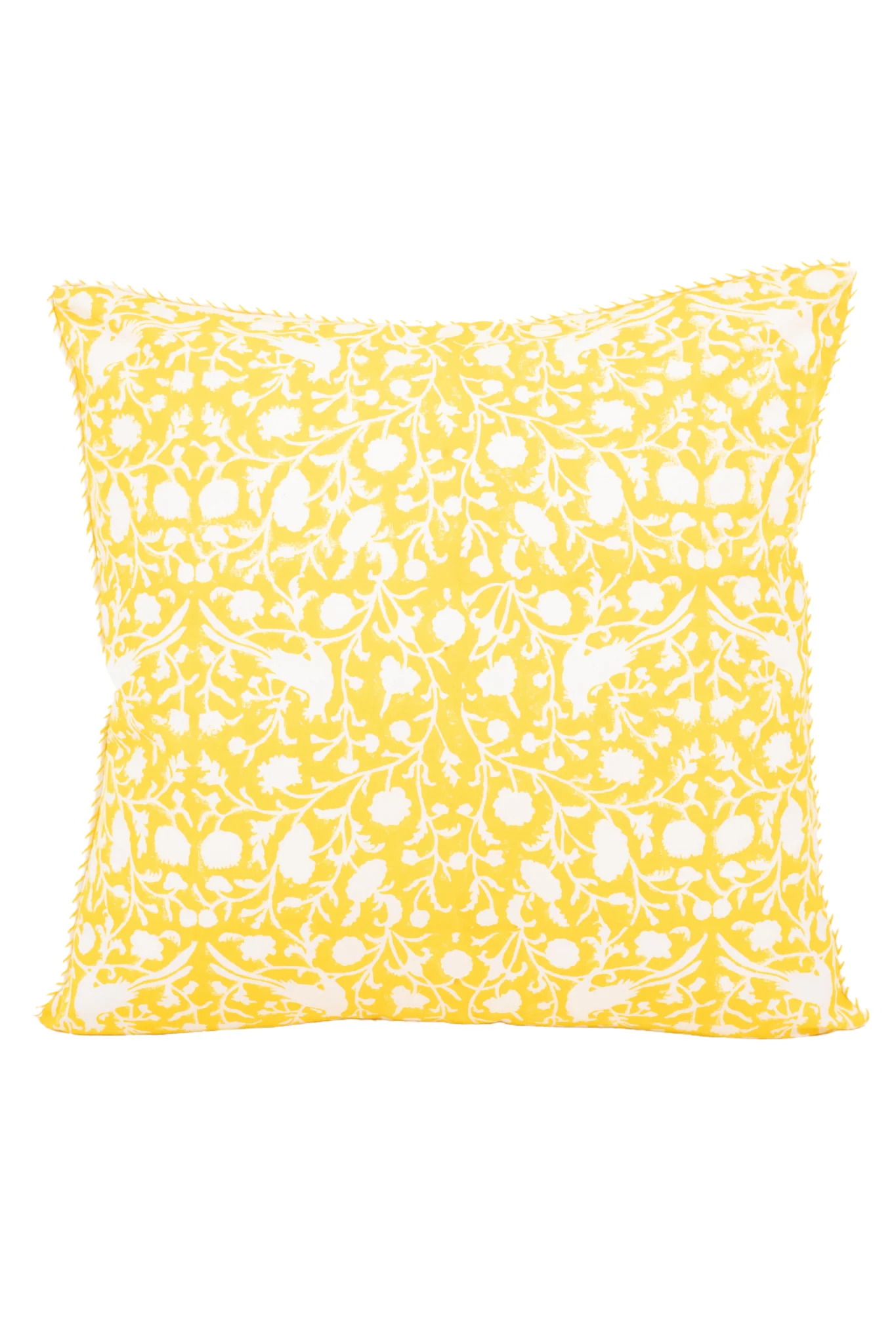 Birds of a Feather Blockprint Reversible Pillow in Saffron Yellow
