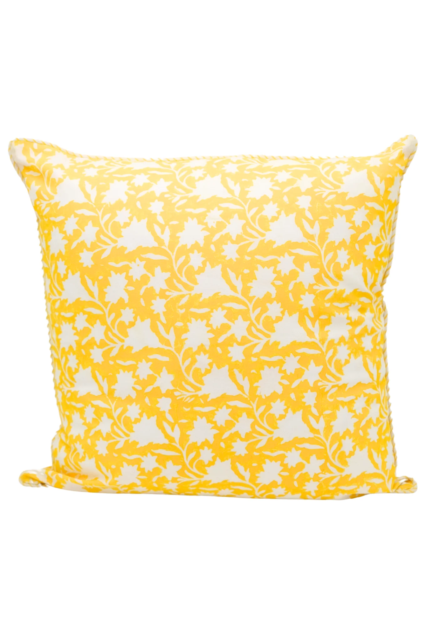 Birds of a Feather Blockprint Reversible Pillow in Saffron Yellow - Image 2