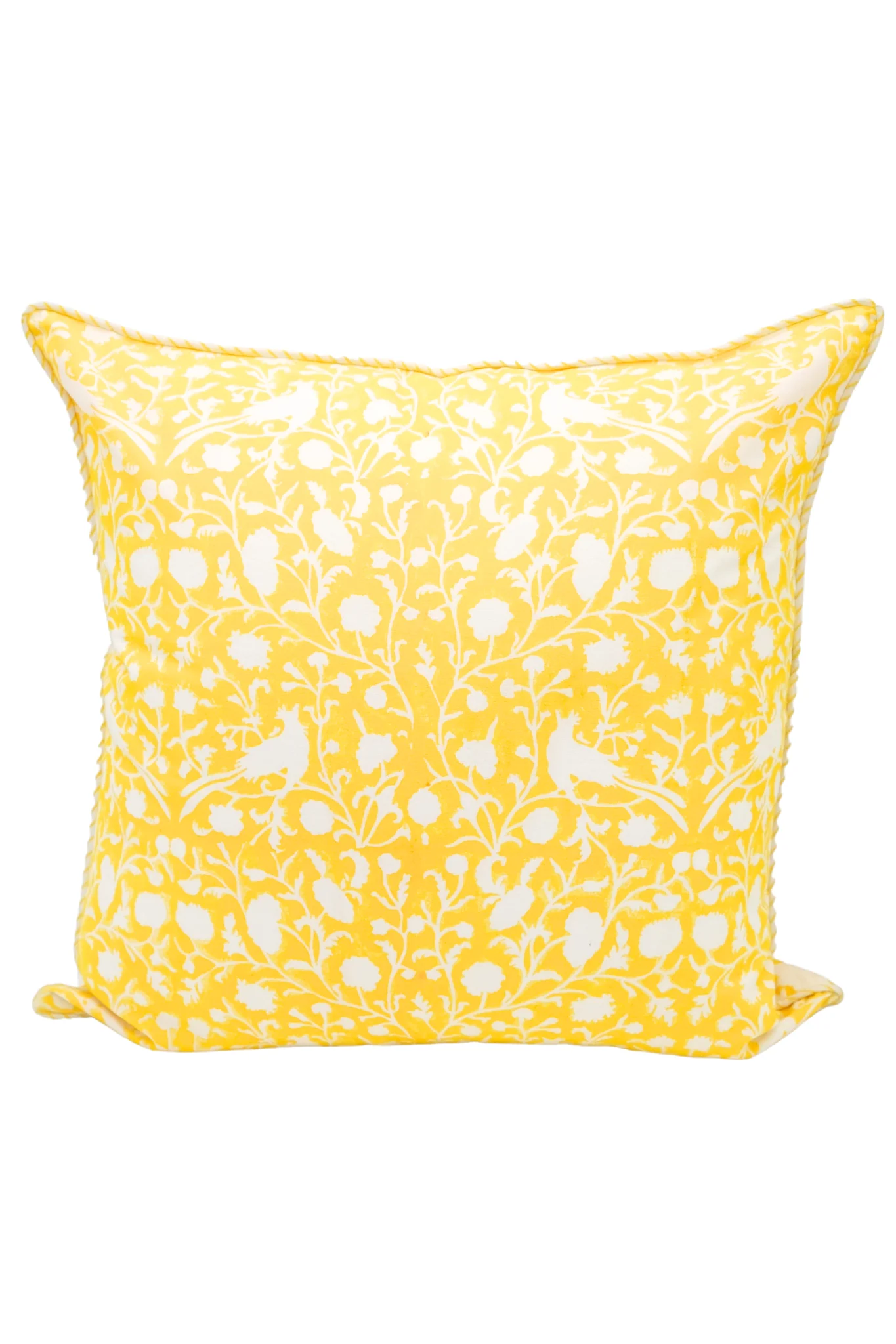 Birds of a Feather Blockprint Reversible Pillow in Saffron Yellow - Image 4