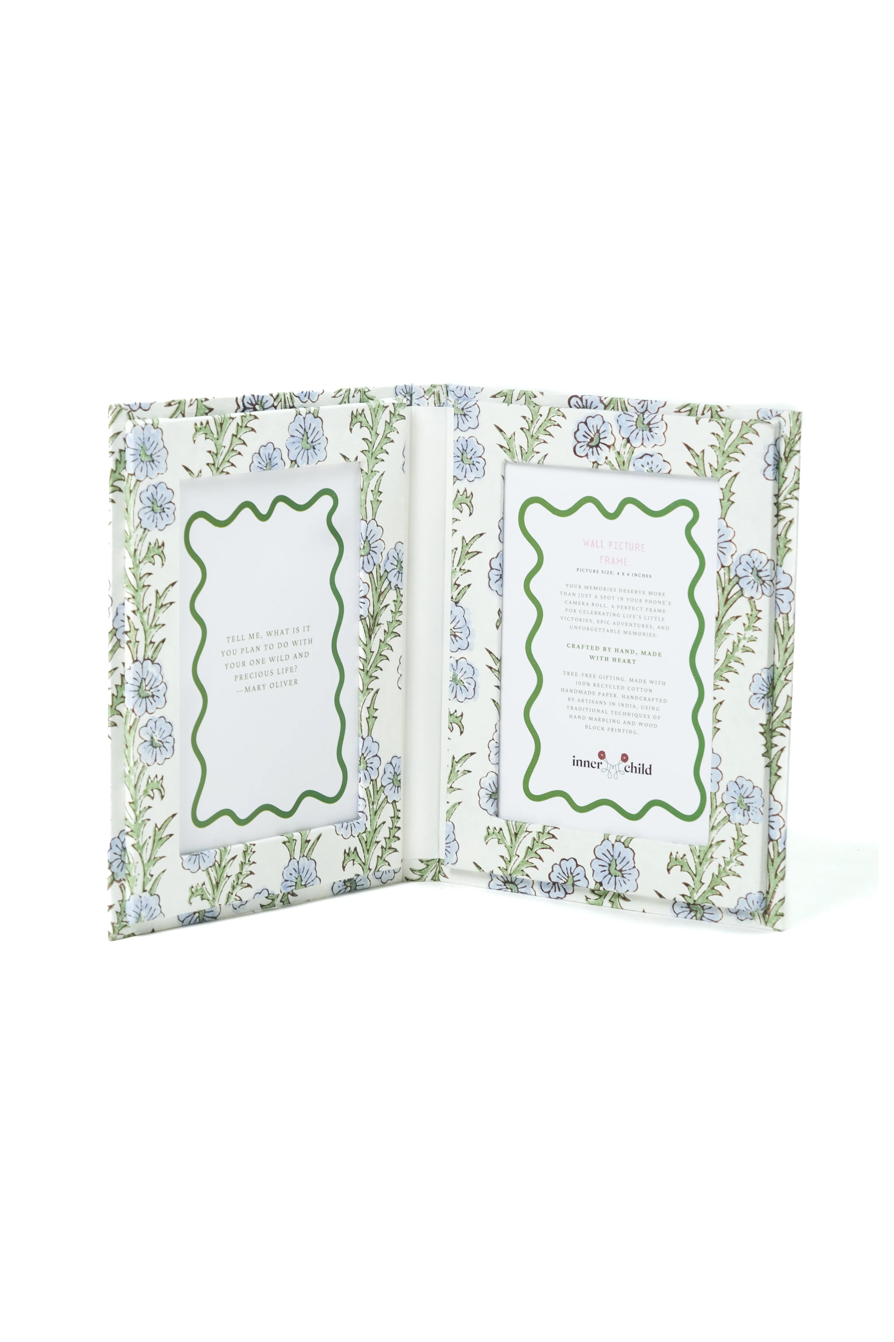 Blockprint Picture Frame Folding Book, 4x6 in Forget-Me-Not