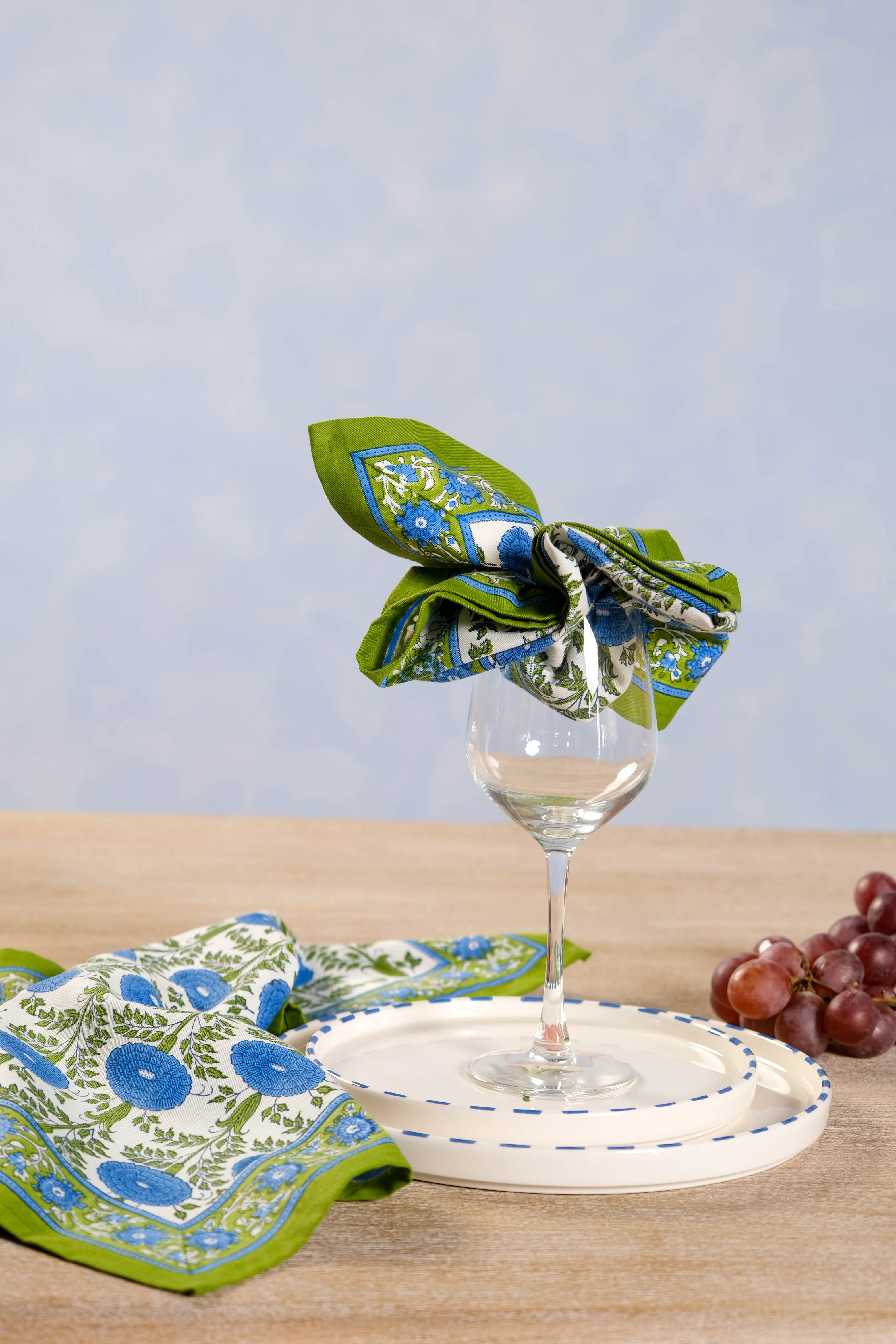Blue Araminta Blockprint Napkins, Set of 4 - Image 2