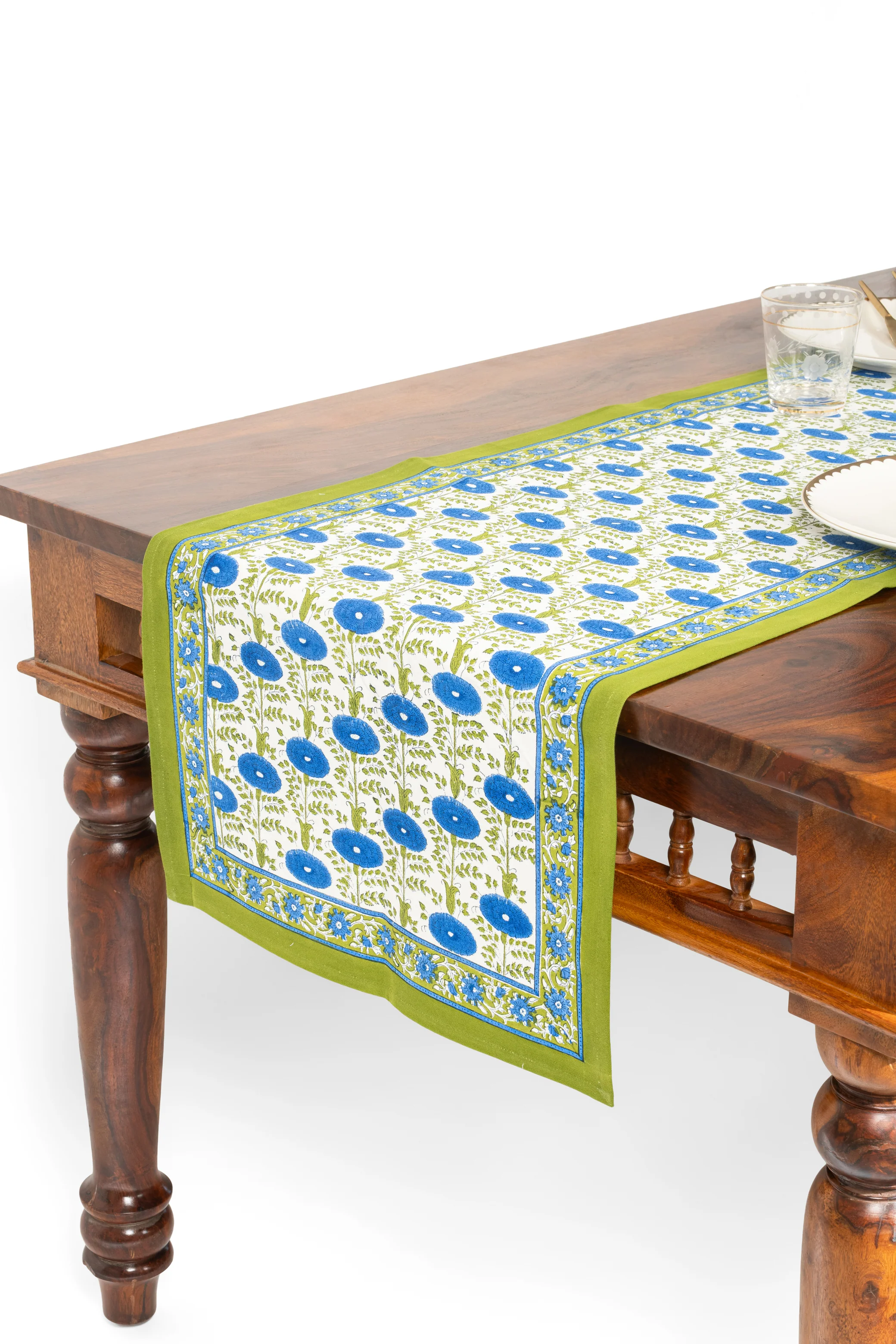 Blue Araminta Blockprint Tablerunner