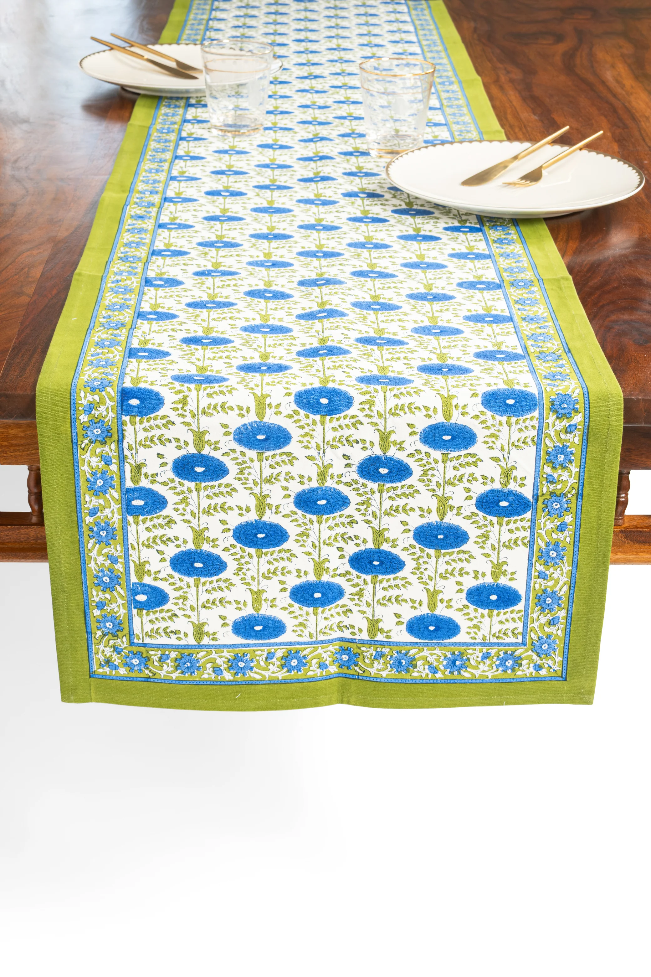 Blue Araminta Blockprint Tablerunner - Image 2