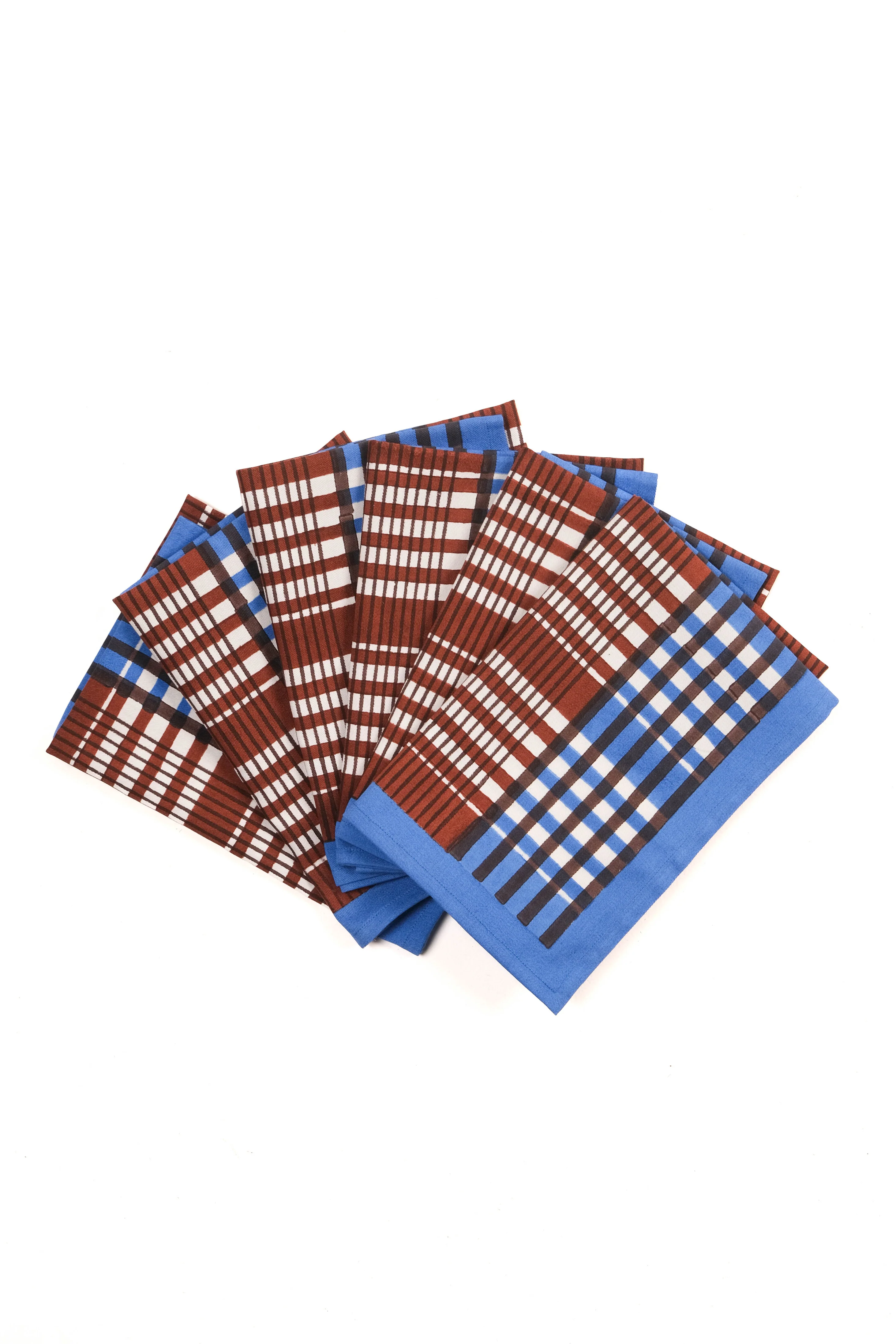 Shetland Plaid Blockprint Napkins in Brown and Blue, Set of 4 - Image 2