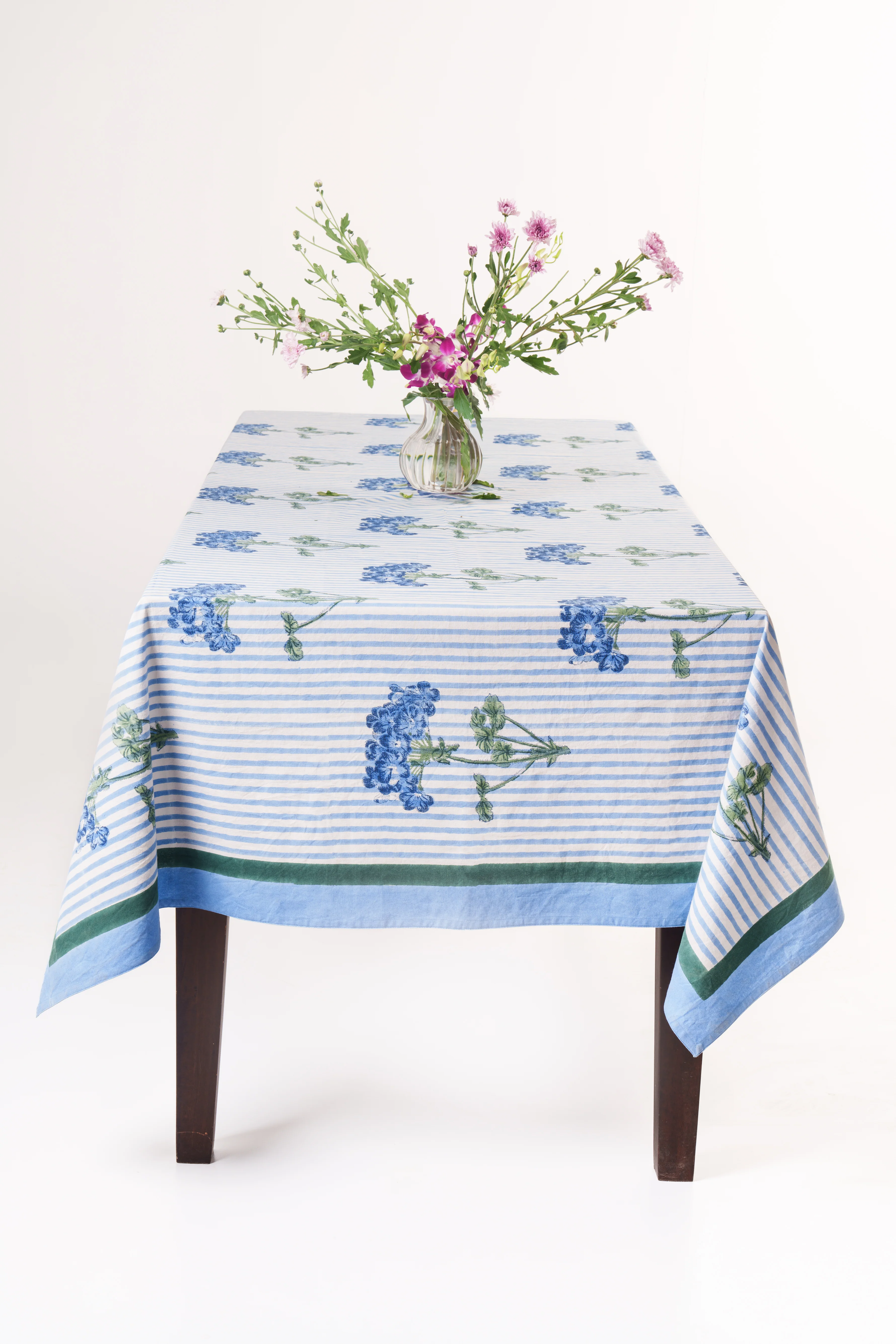 Blue Hydrangea Blockprint Tablecloth - Image 4