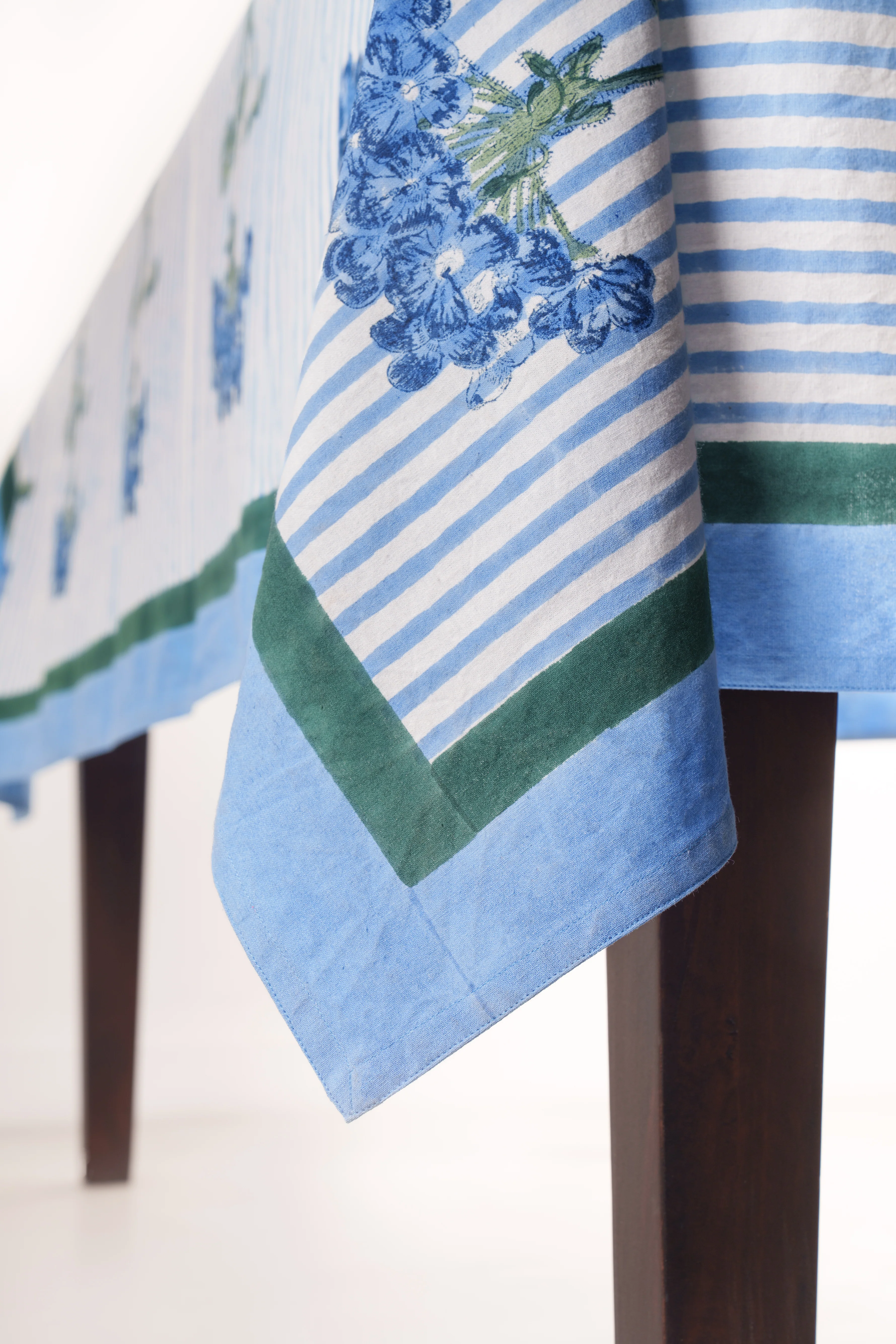 Blue Hydrangea Blockprint Tablecloth - Image 6