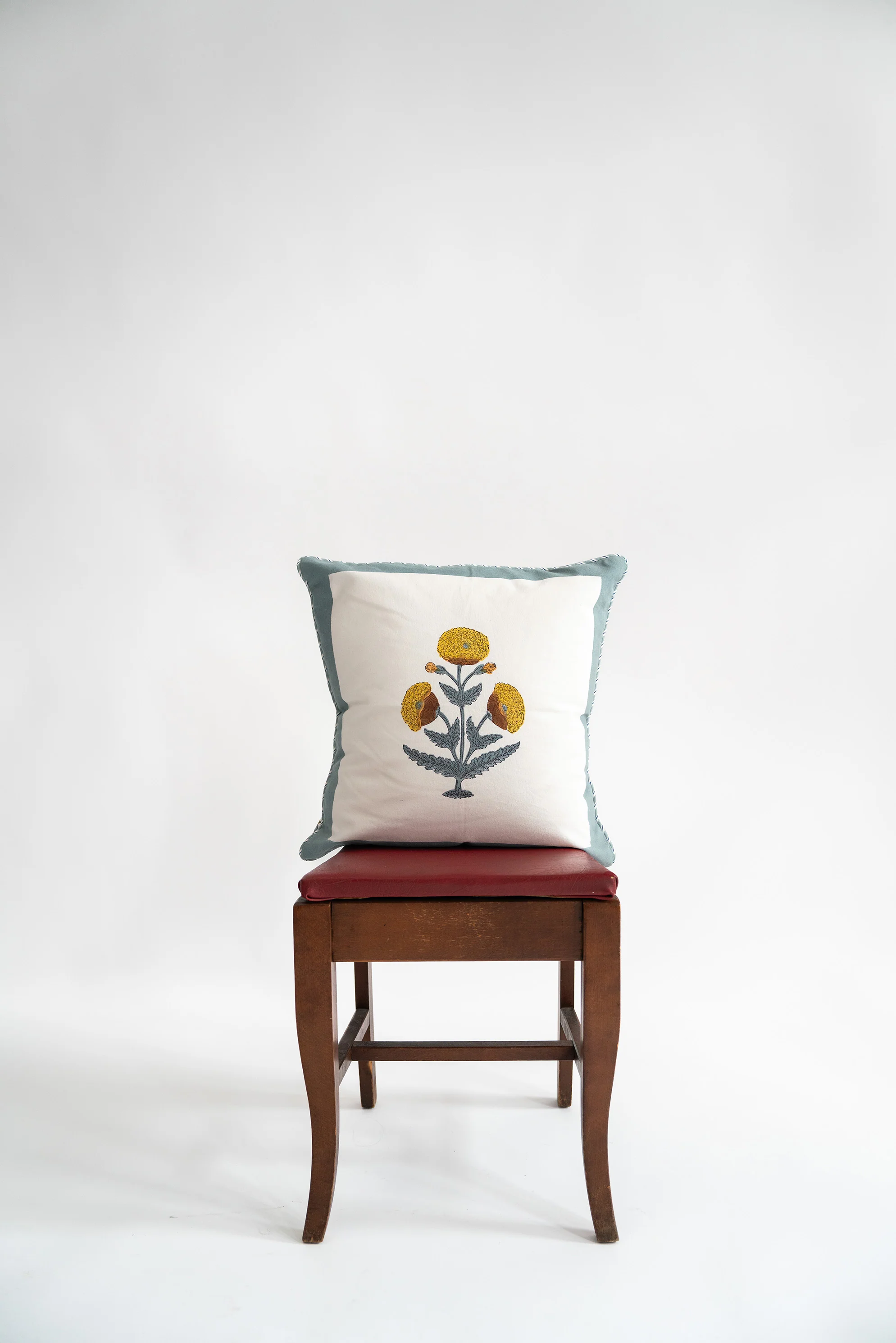 Blue Poppy Blockprint Pillow - Image 3