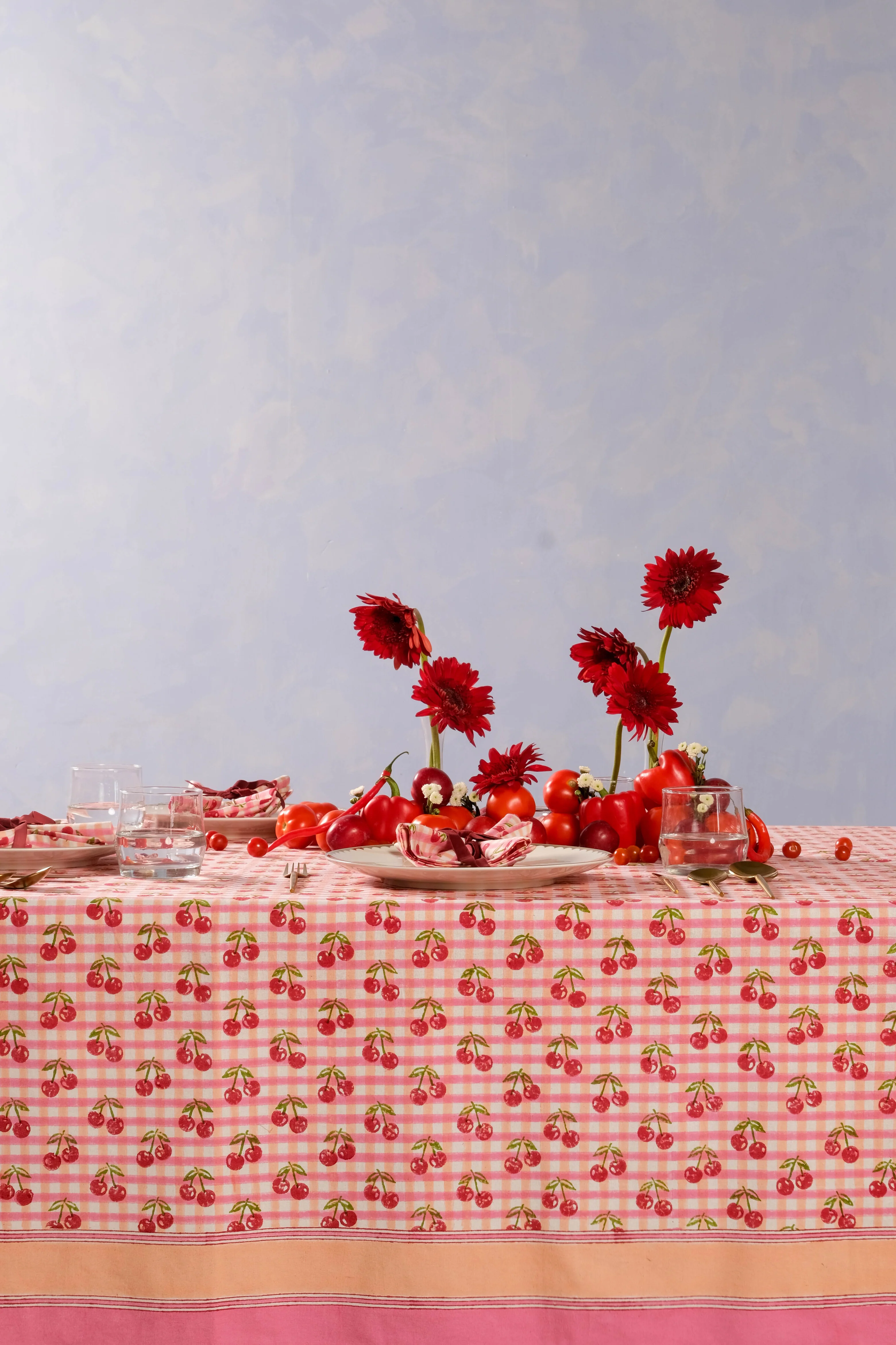 Cherry Blockprint Tablecloth in Red Gingham - Image 5