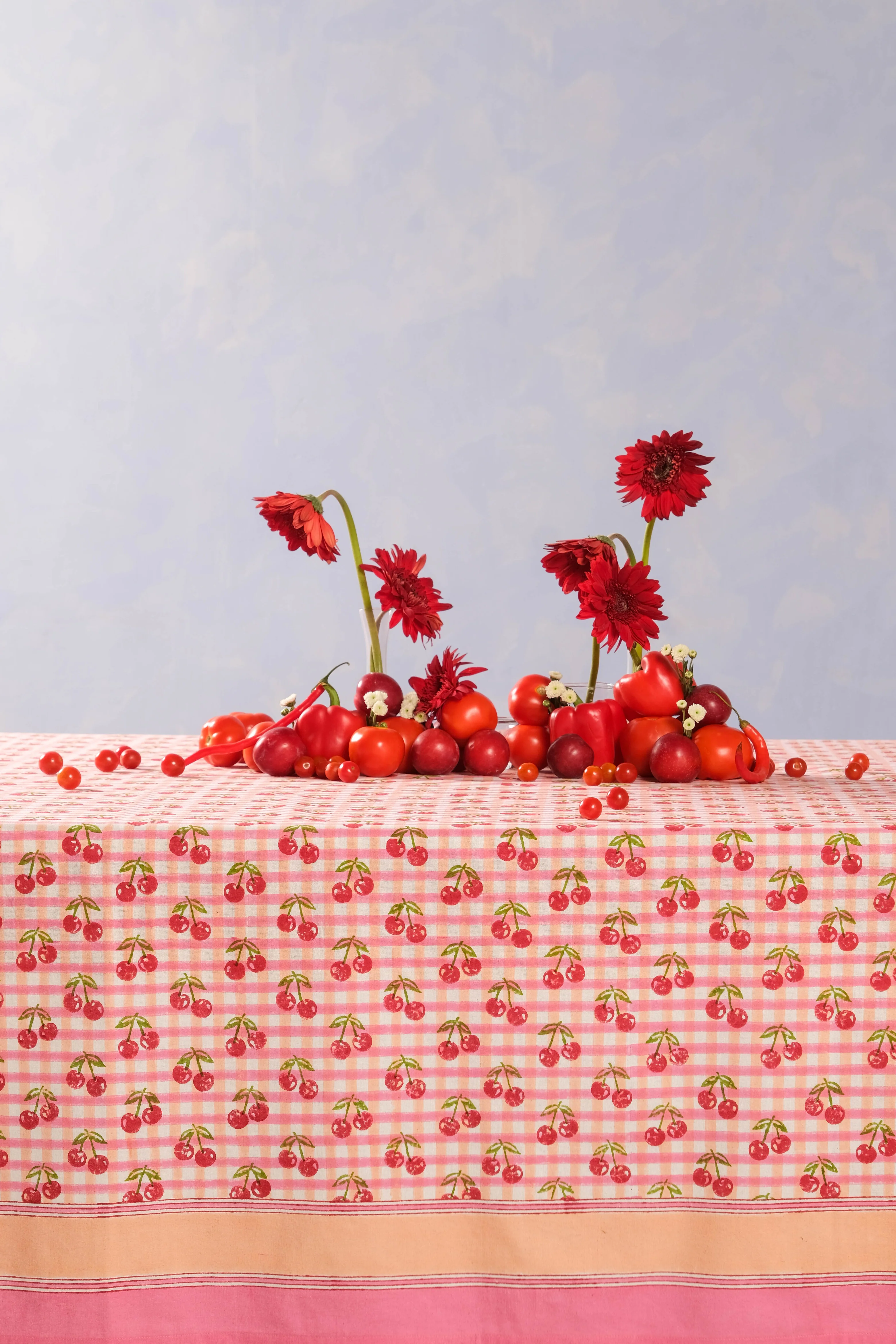 Cherry Blockprint Tablecloth in Red Gingham - Image 9