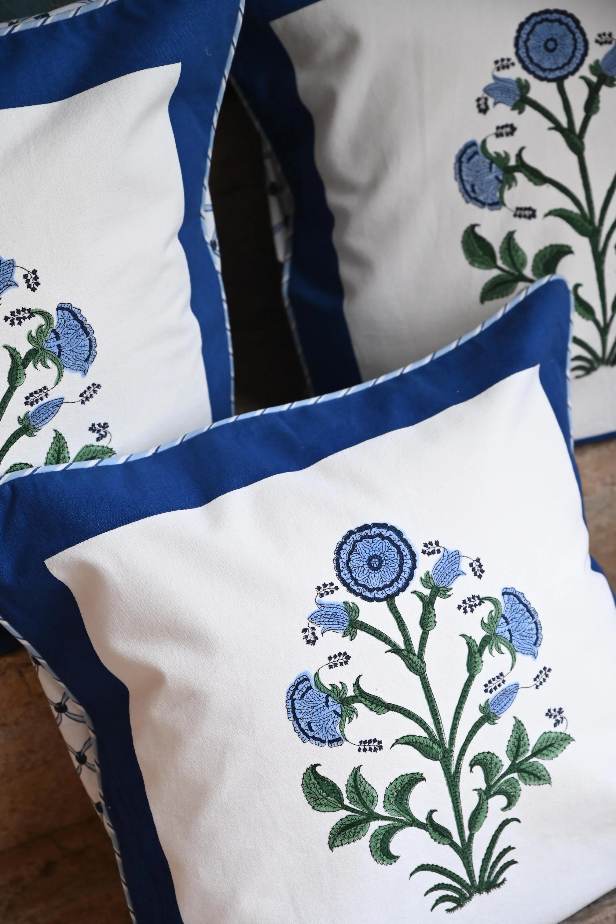 Cobalt Botanical Study Blockprint Pillow - Image 3