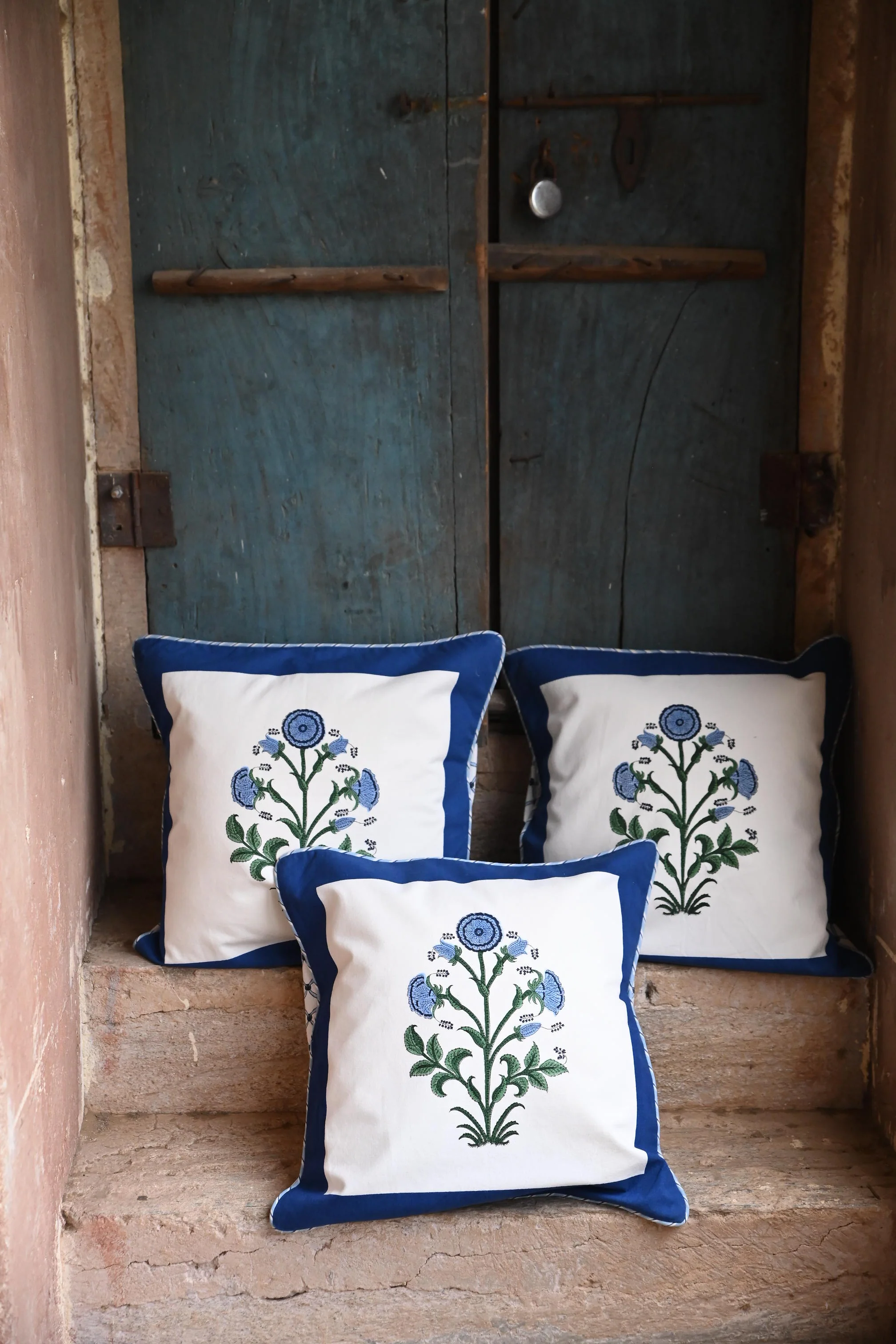 Cobalt Botanical Study Blockprint Pillow - Image 4