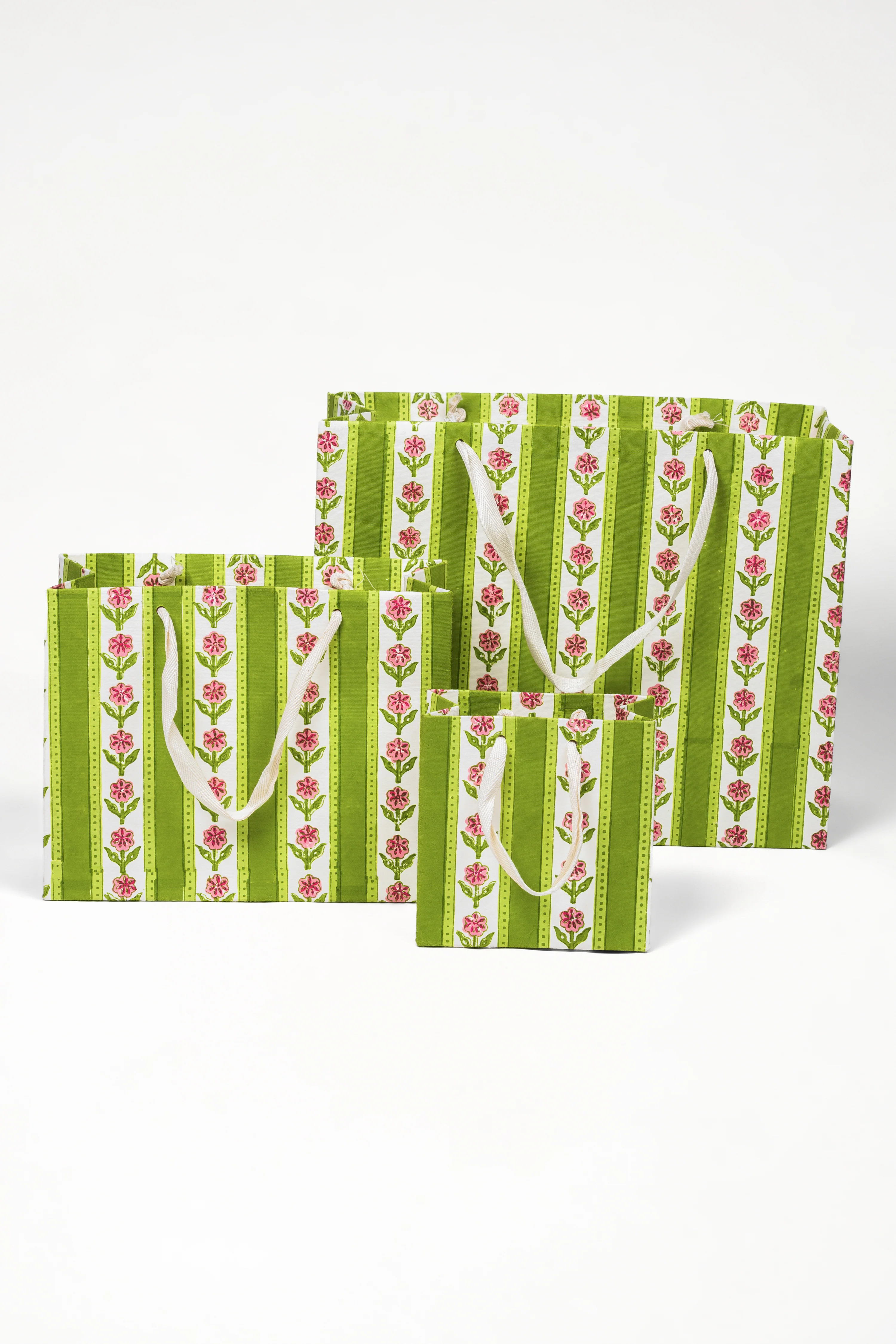 Cottage Garden Blockprint Gift Bag in Green