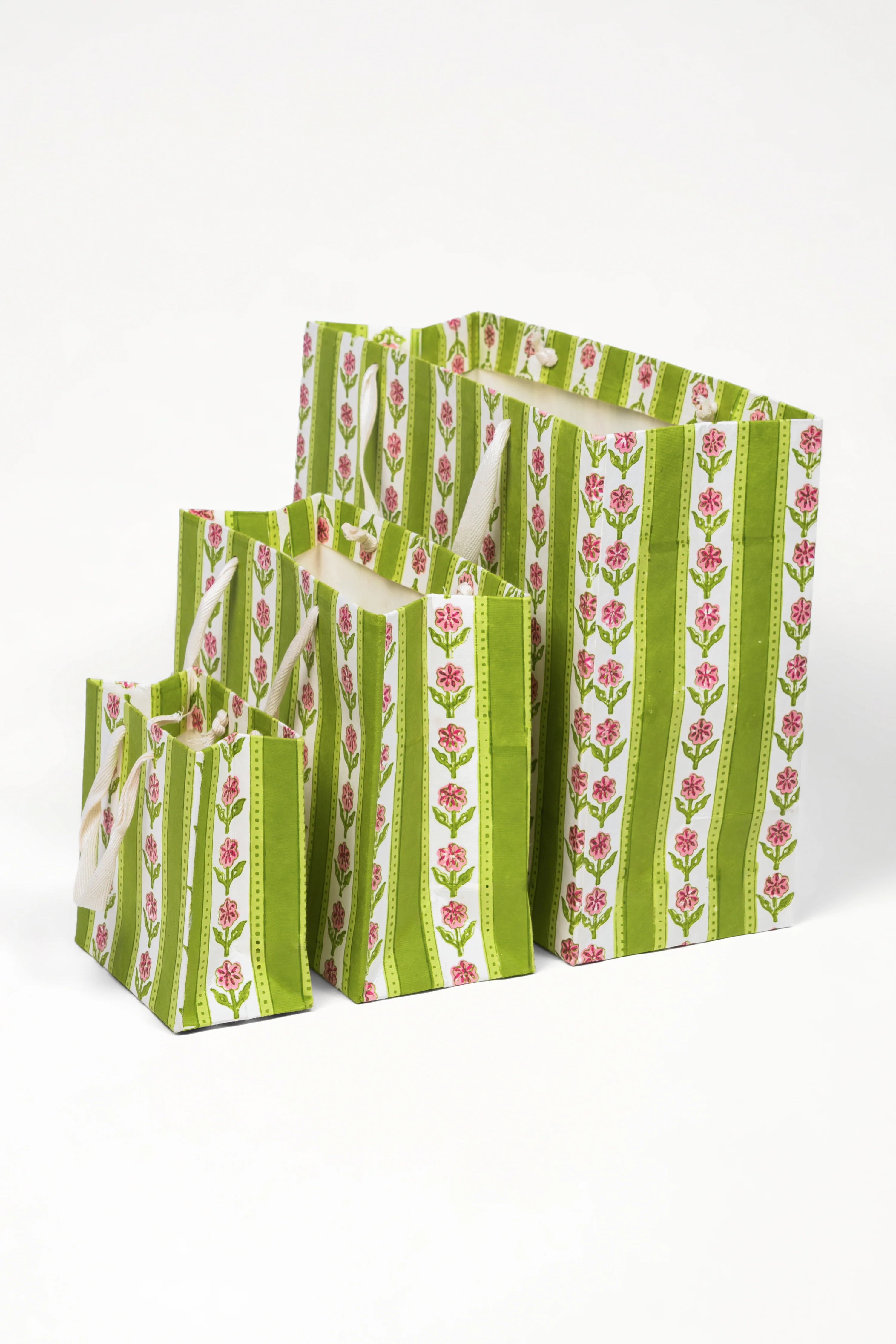 Cottage Garden Blockprint Gift Bag in Green - Image 2