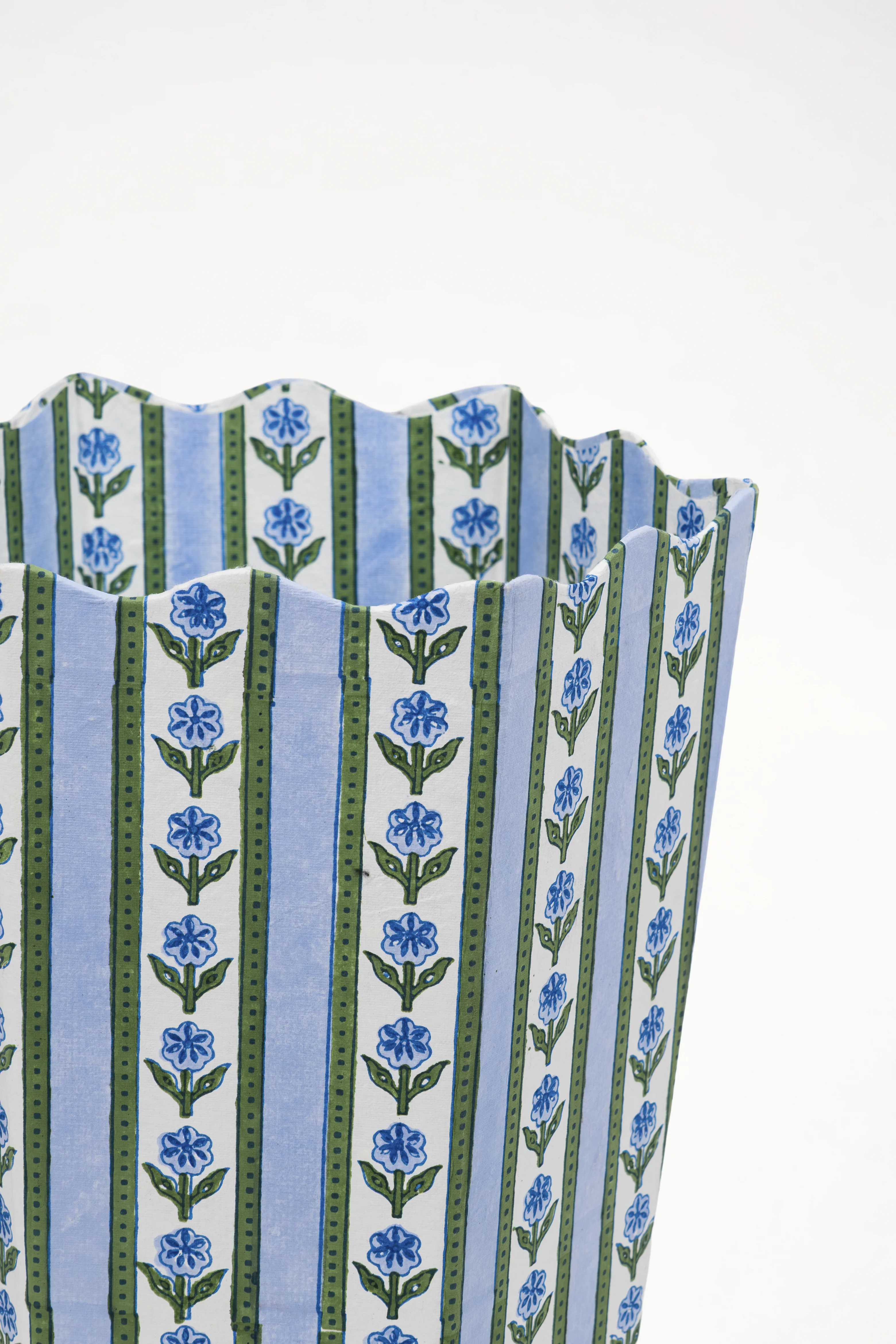 Cottage Garden Blockprint Scallop Waste Bin / Storage Bin in Blue - Image 2