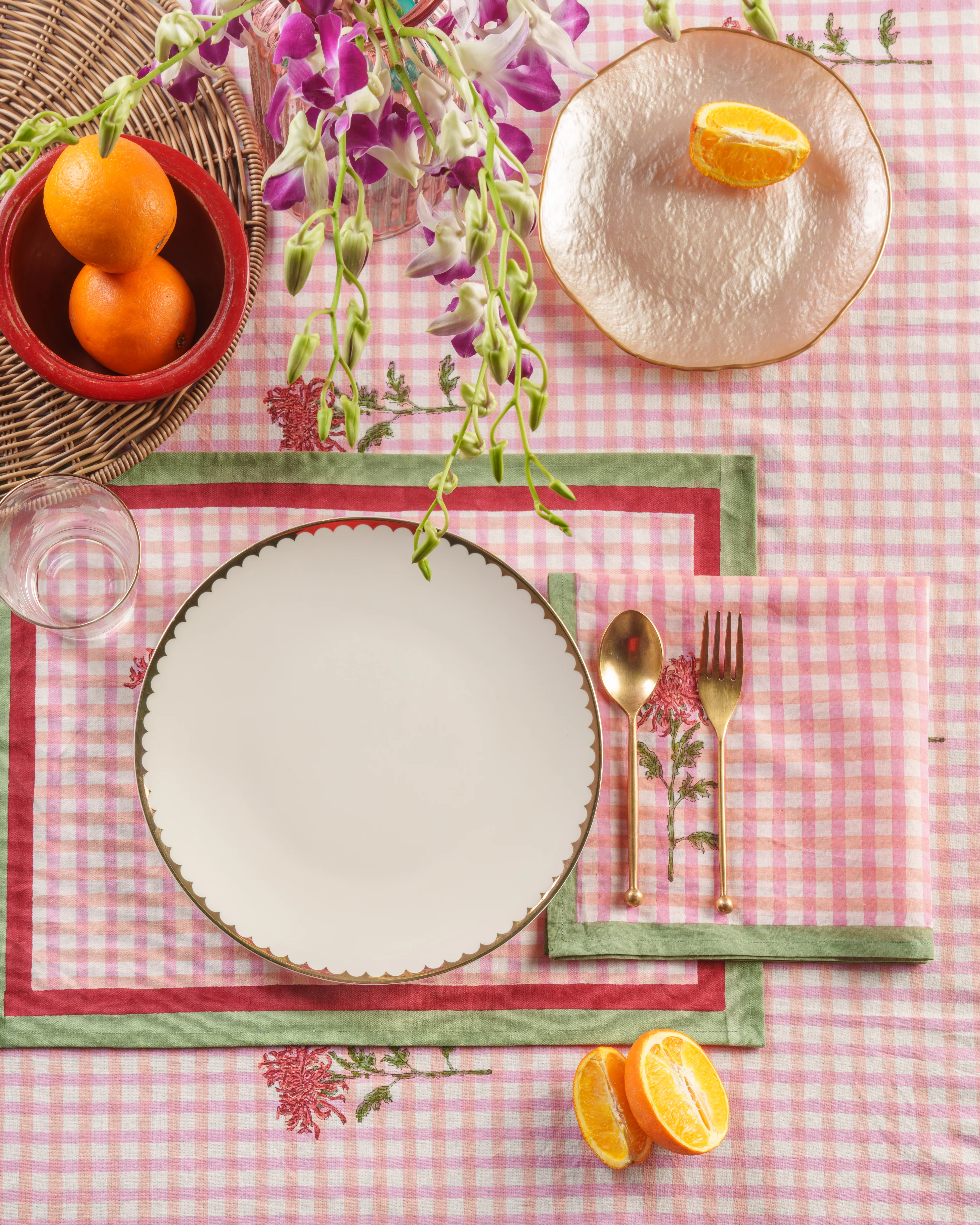 Dahlia Gingham Blockprint Napkins, Set of 4 - Image 3