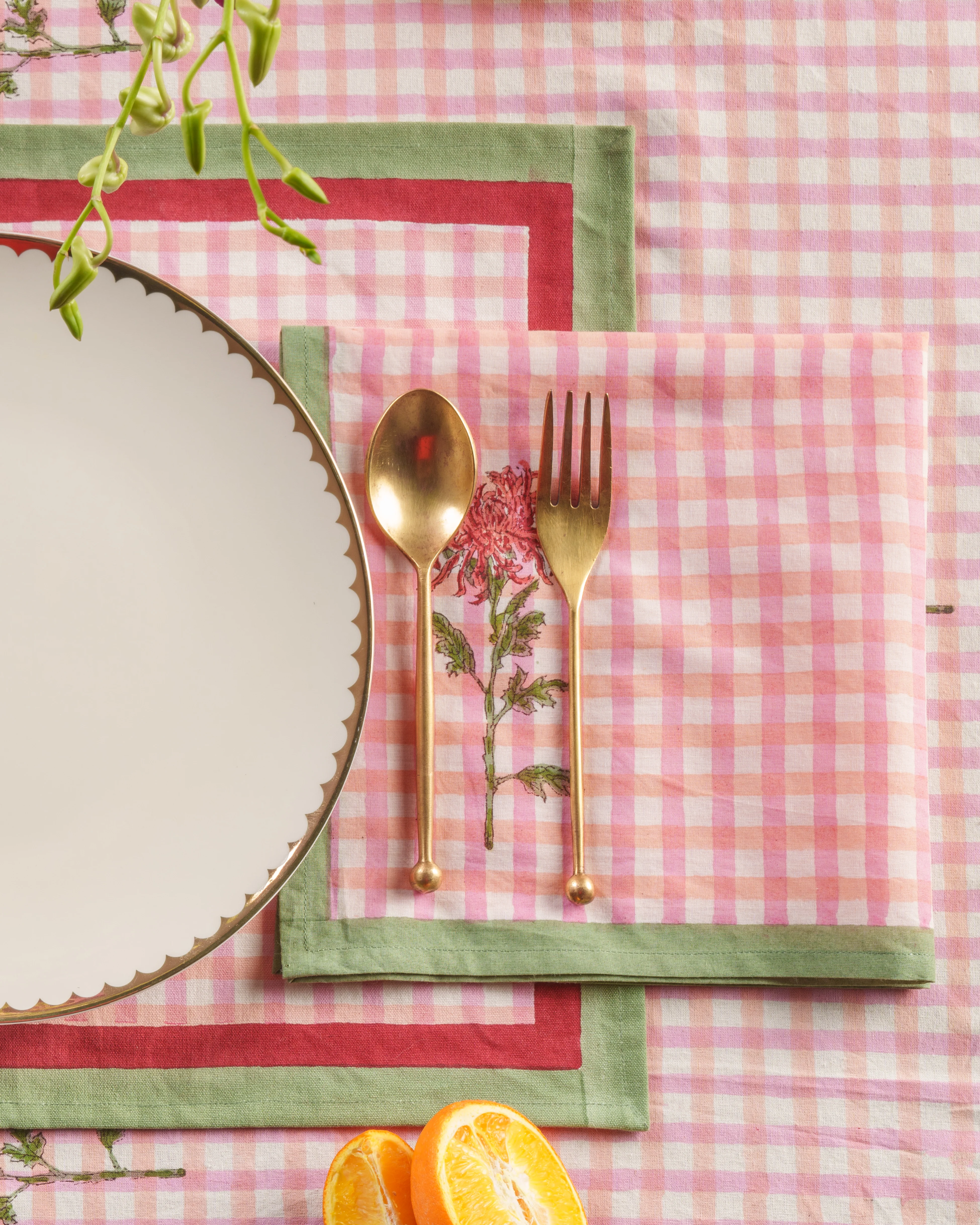 Dahlia Gingham Blockprint Napkins, Set of 4 - Image 6