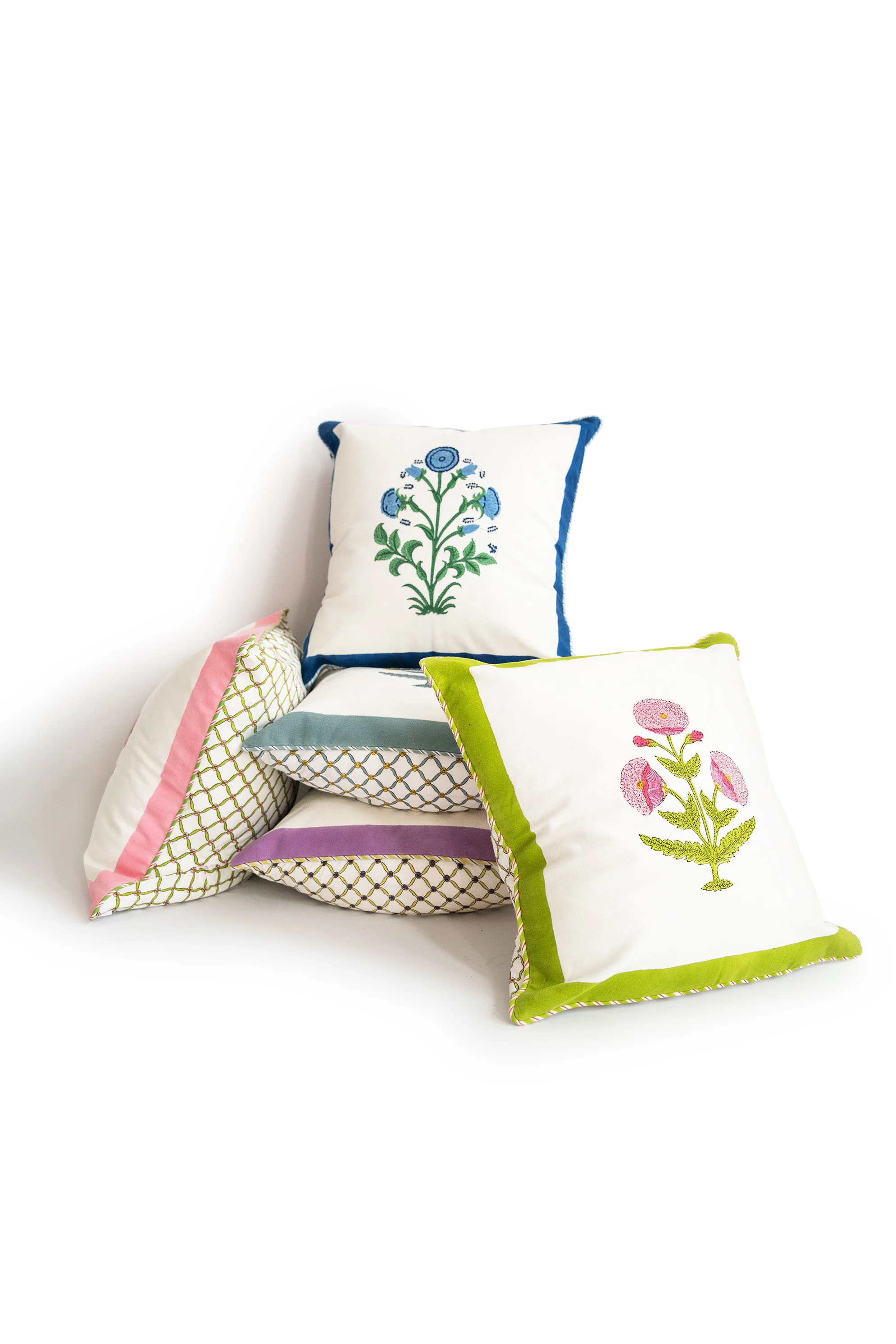 Green Poppy Blockprint Pillow - Image 3