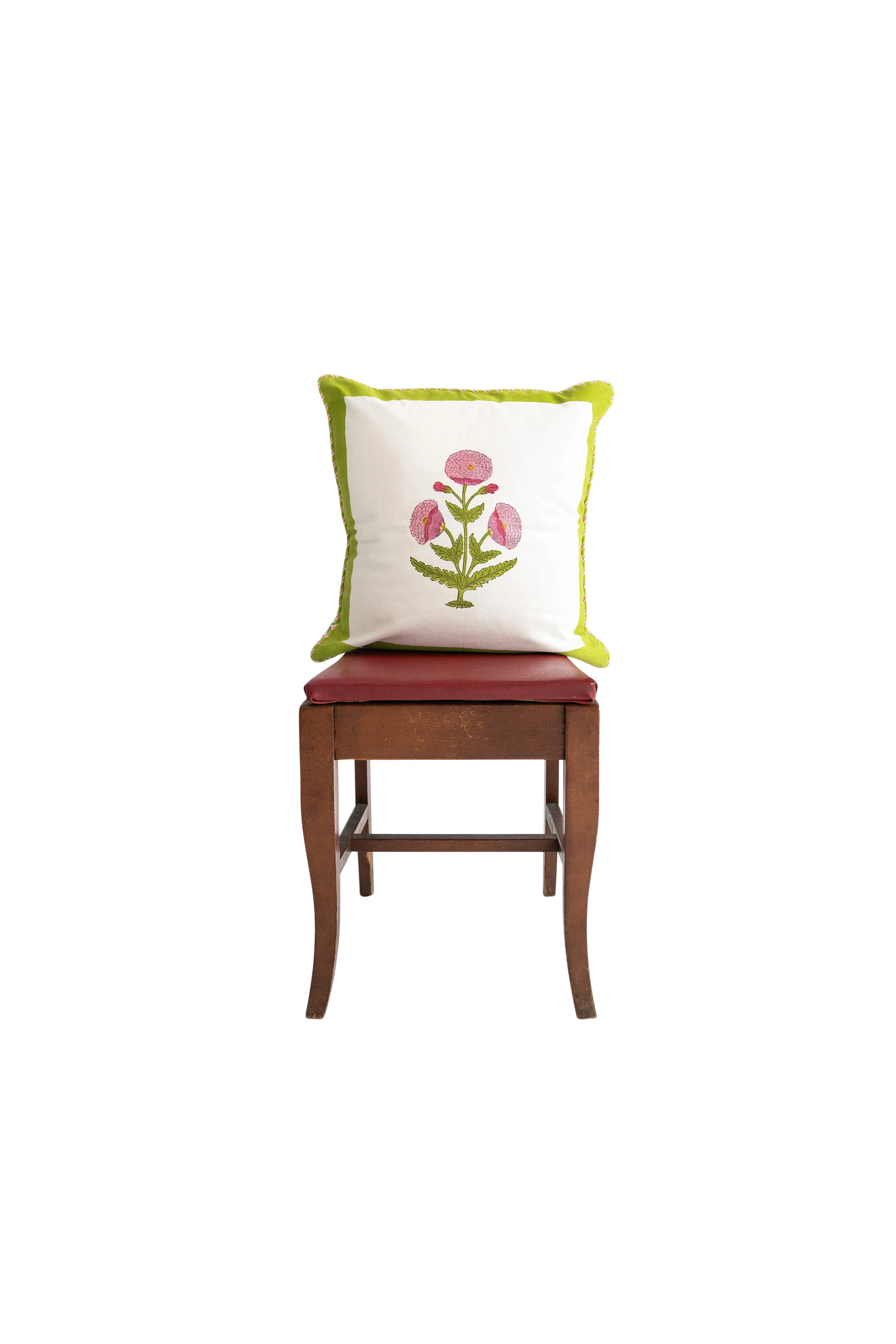 Green Poppy Blockprint Pillow - Image 4