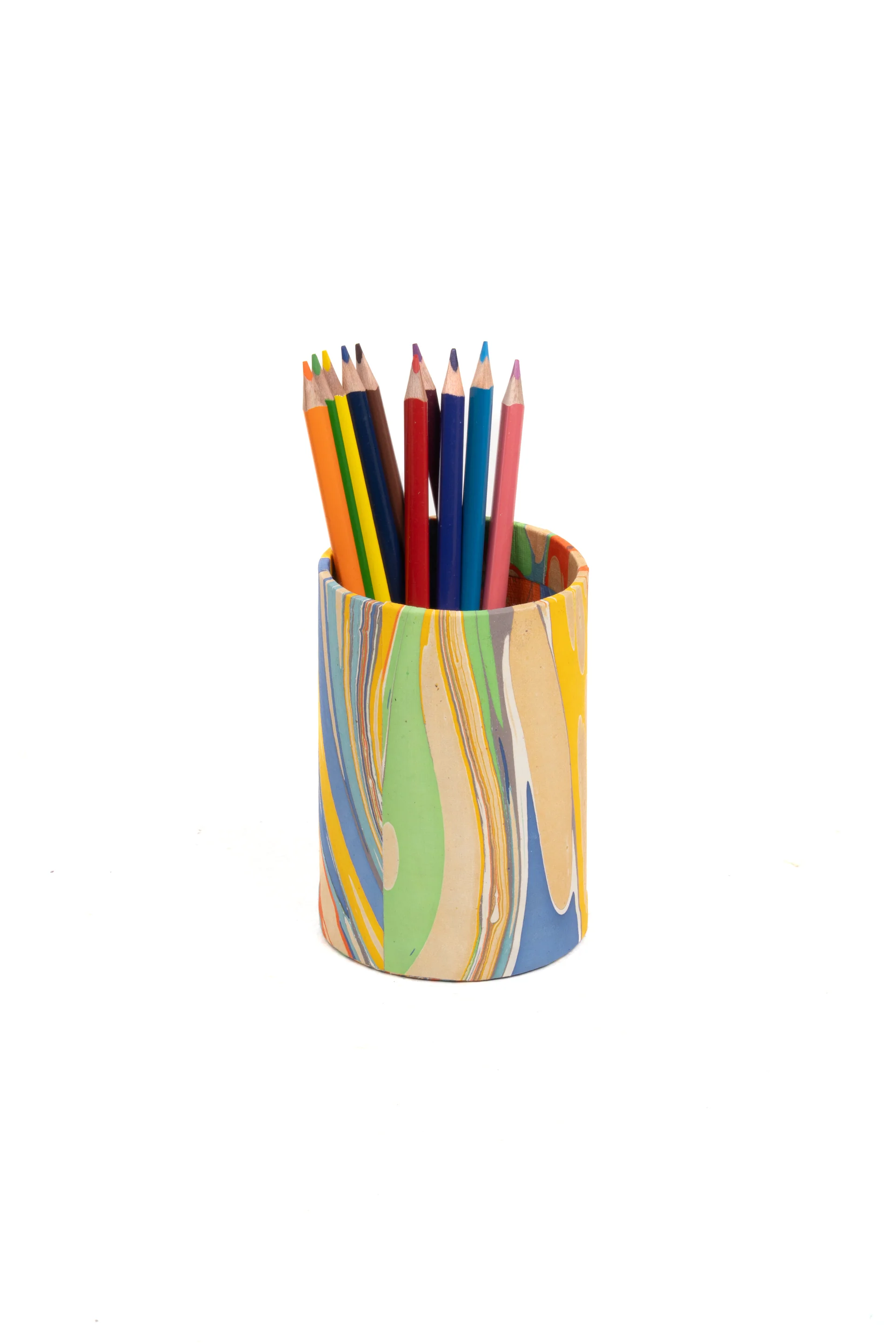 Hand-Marbled Desk Tray & Pencil Holder Organizer in Rainbow Marbling - Image 3