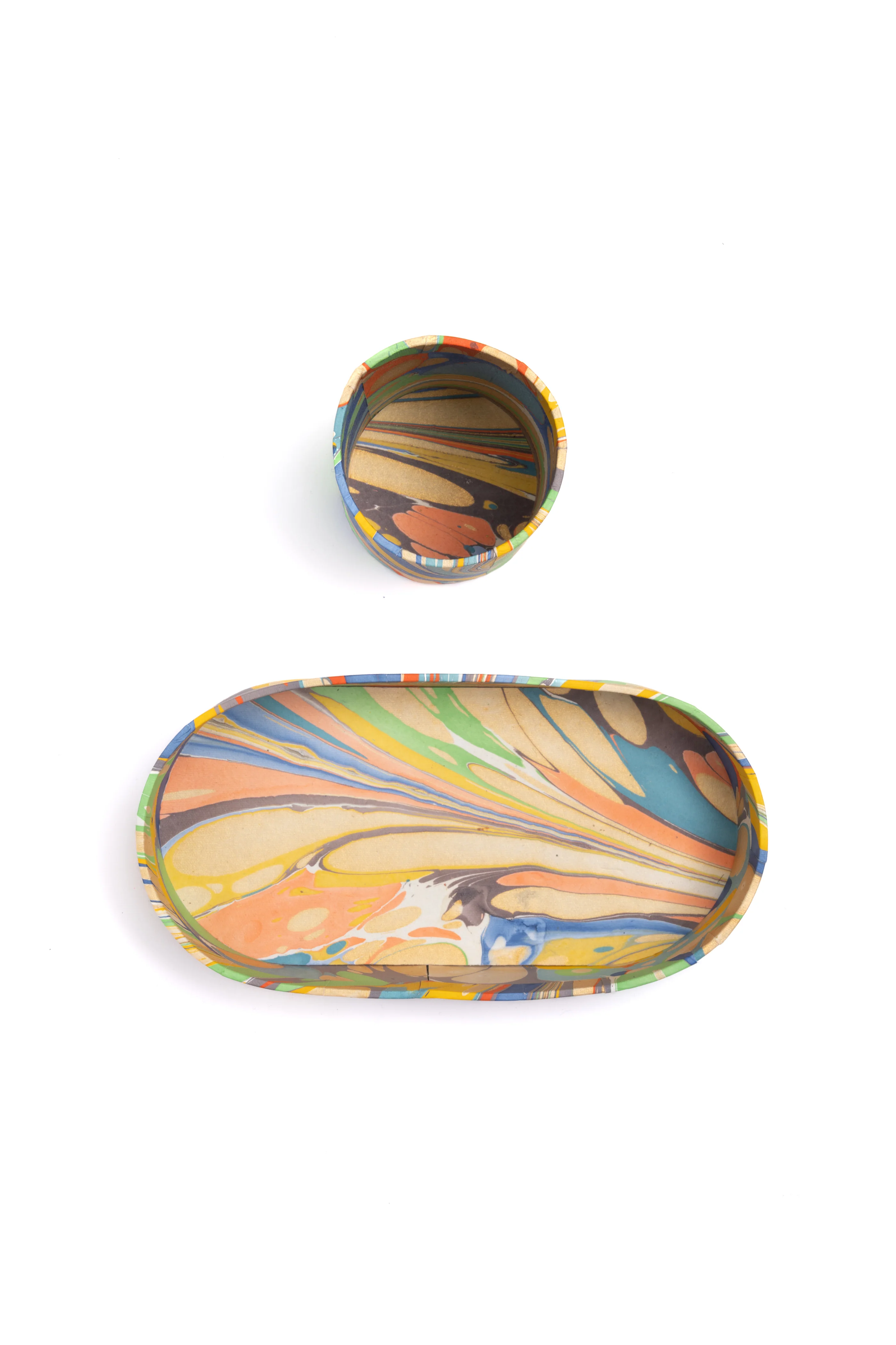 Hand-Marbled Desk Tray & Pencil Holder Organizer in Rainbow Marbling - Image 4