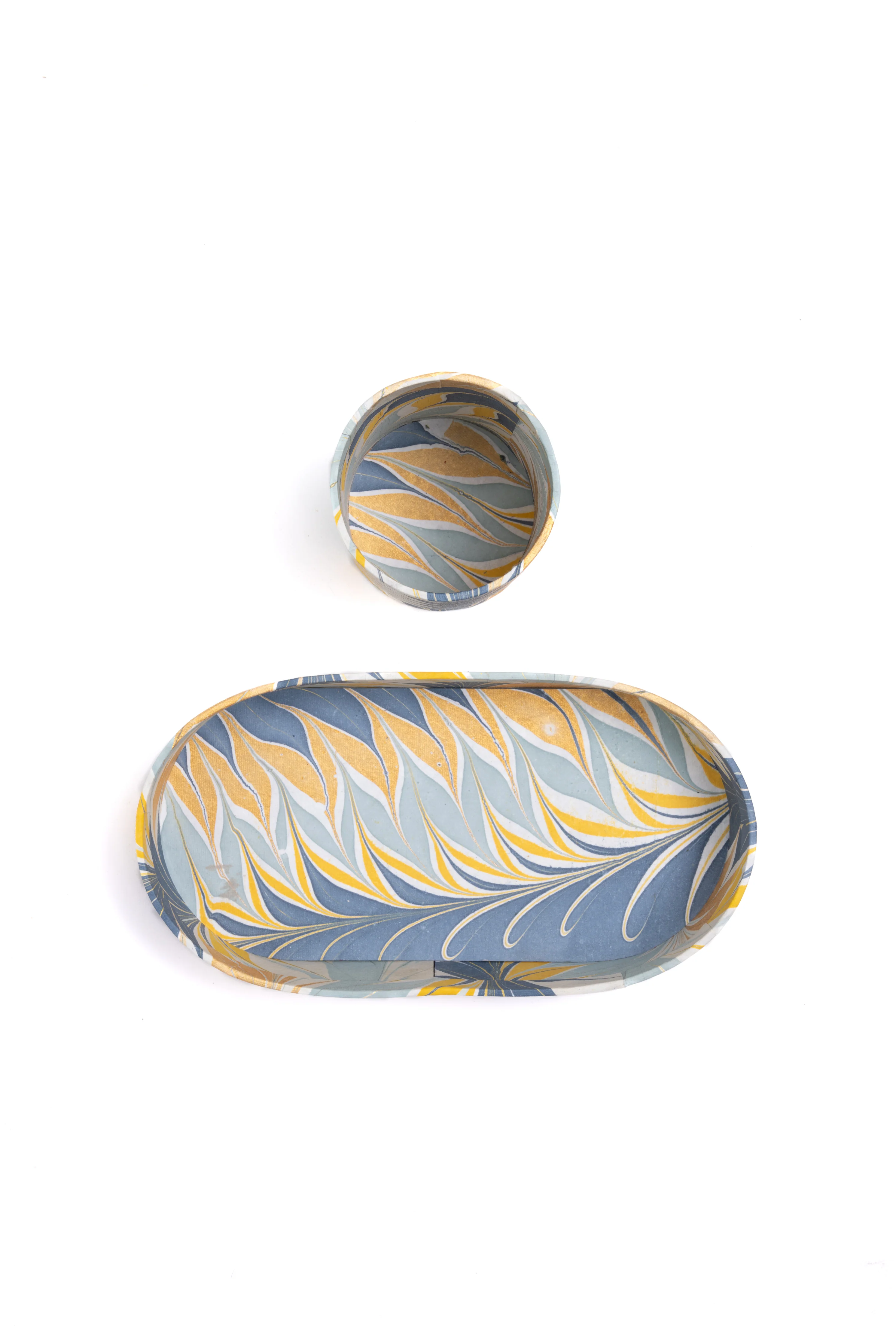 Hand-Marbled Desk Tray & Pencil Holder Organizer in Golden Blue Marbling - Image 4