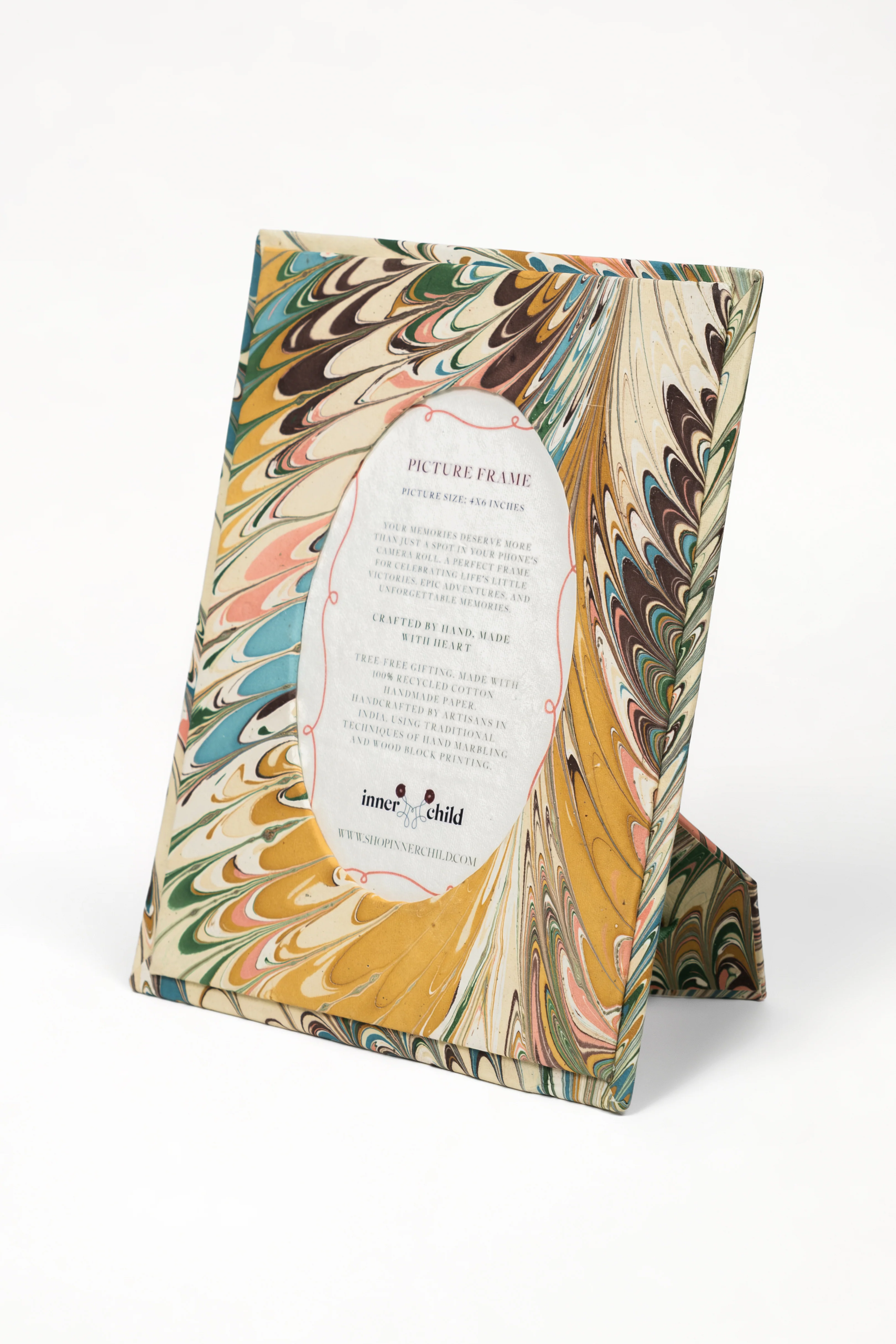 Hand-Marbled Flatiron Feathers Picture Frame with Oval Opening, 4x6