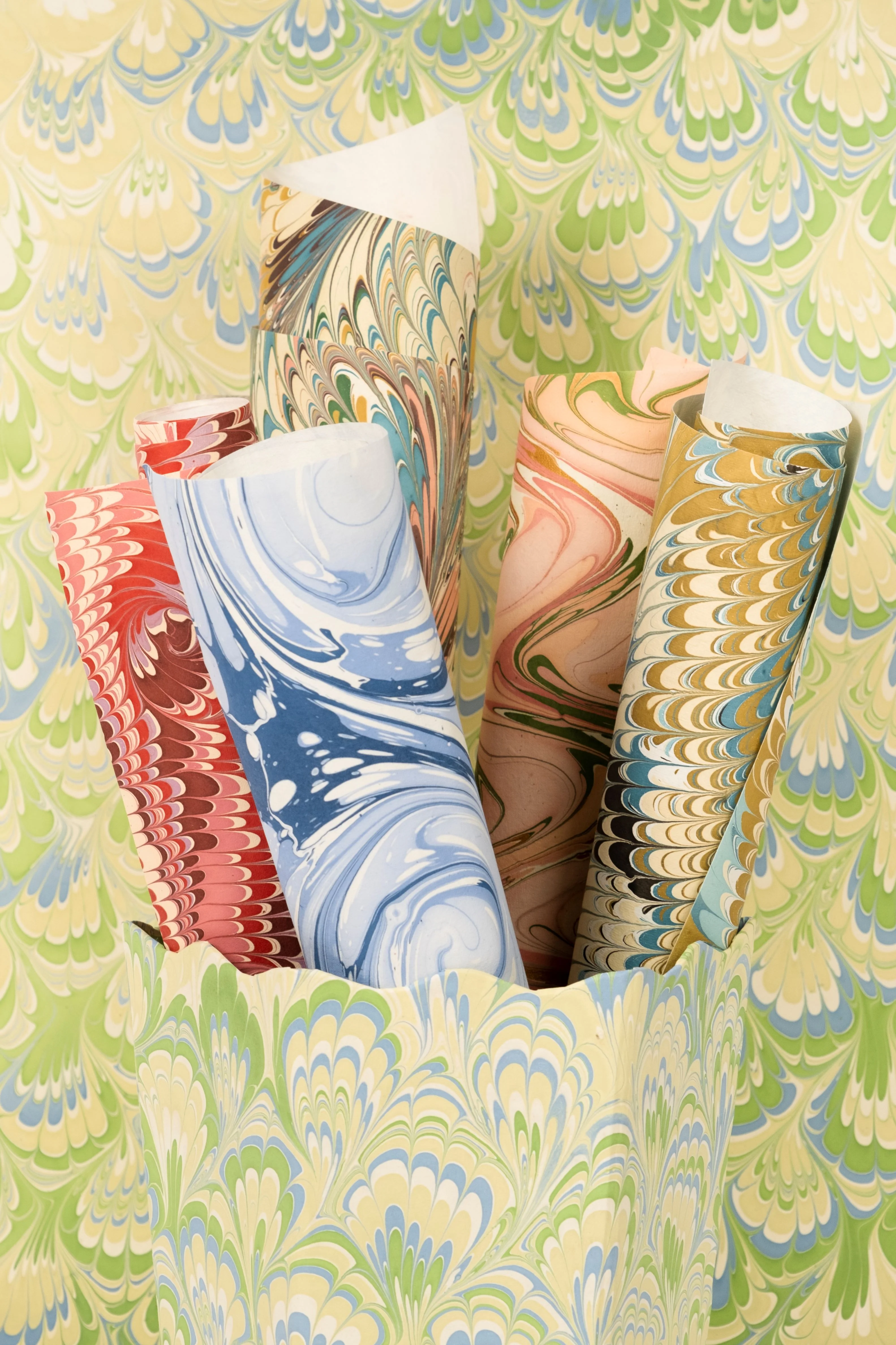 Hand Marbled Nila Feathers Gift Wrapping Paper Sheets - Image 3