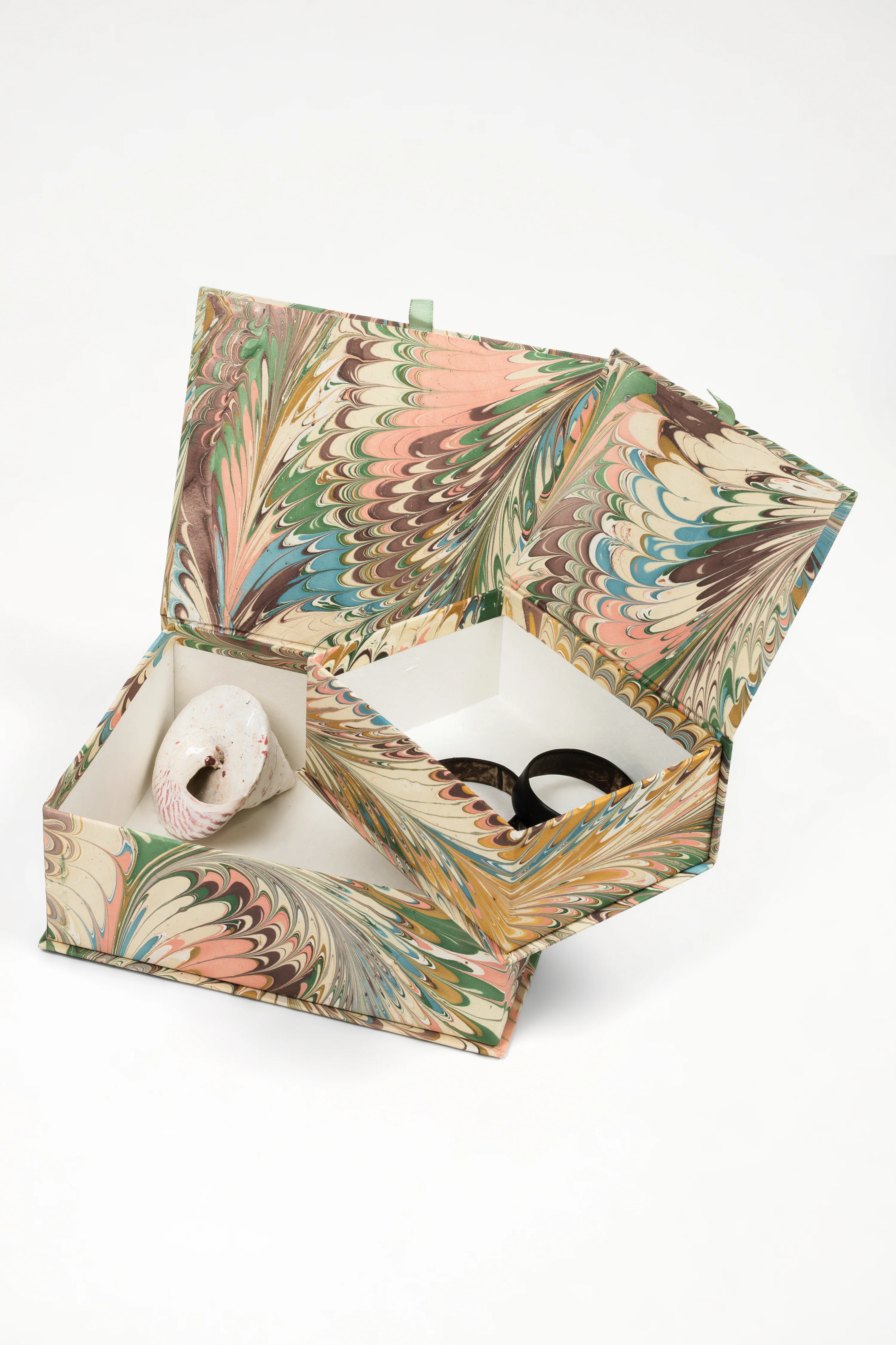 Hand-Marbled Keepsake Box Set in Flatiron Feathers - Image 2