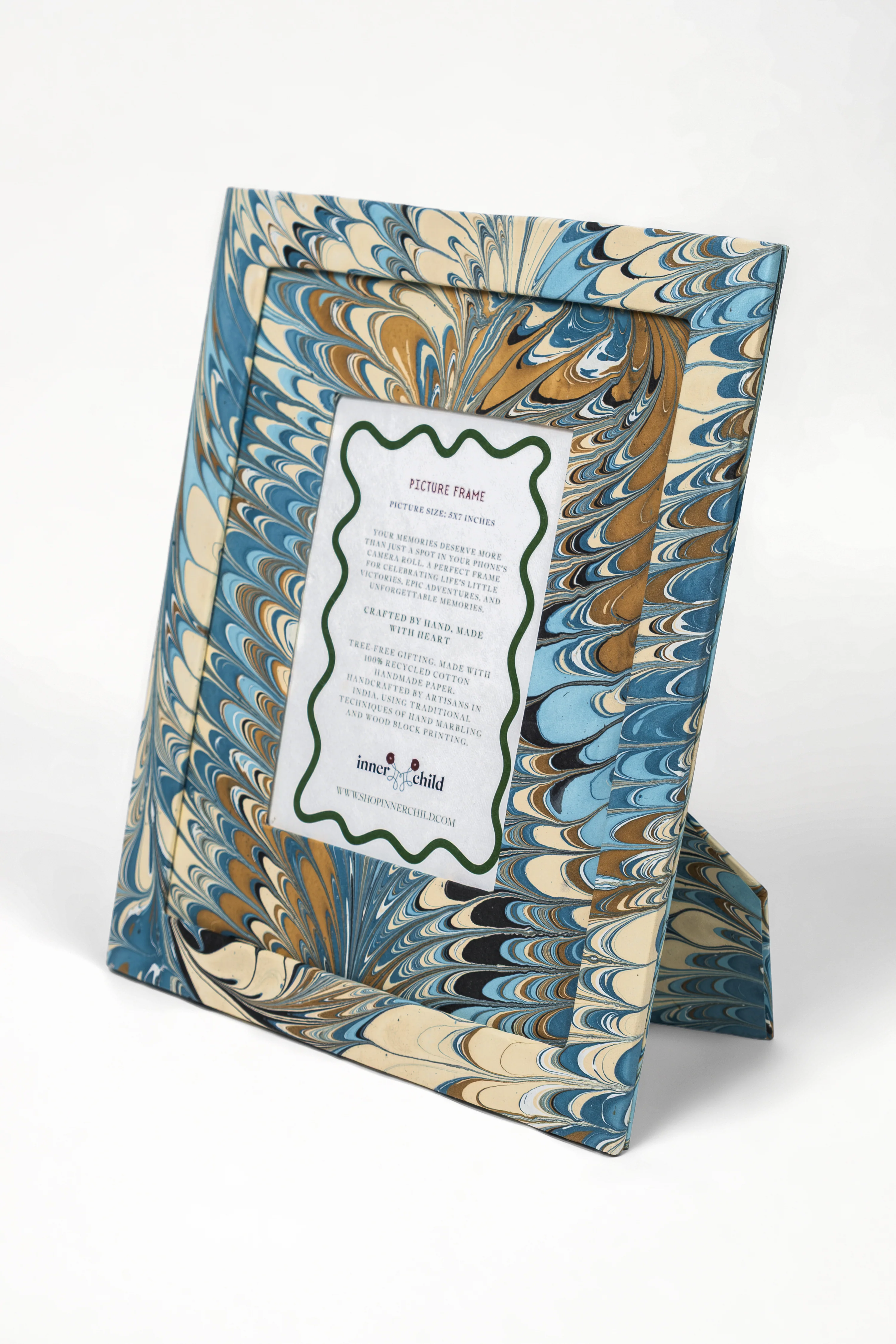 Hand-Marbled Large Wall Picture Frame in Nila Feathers, 5x7