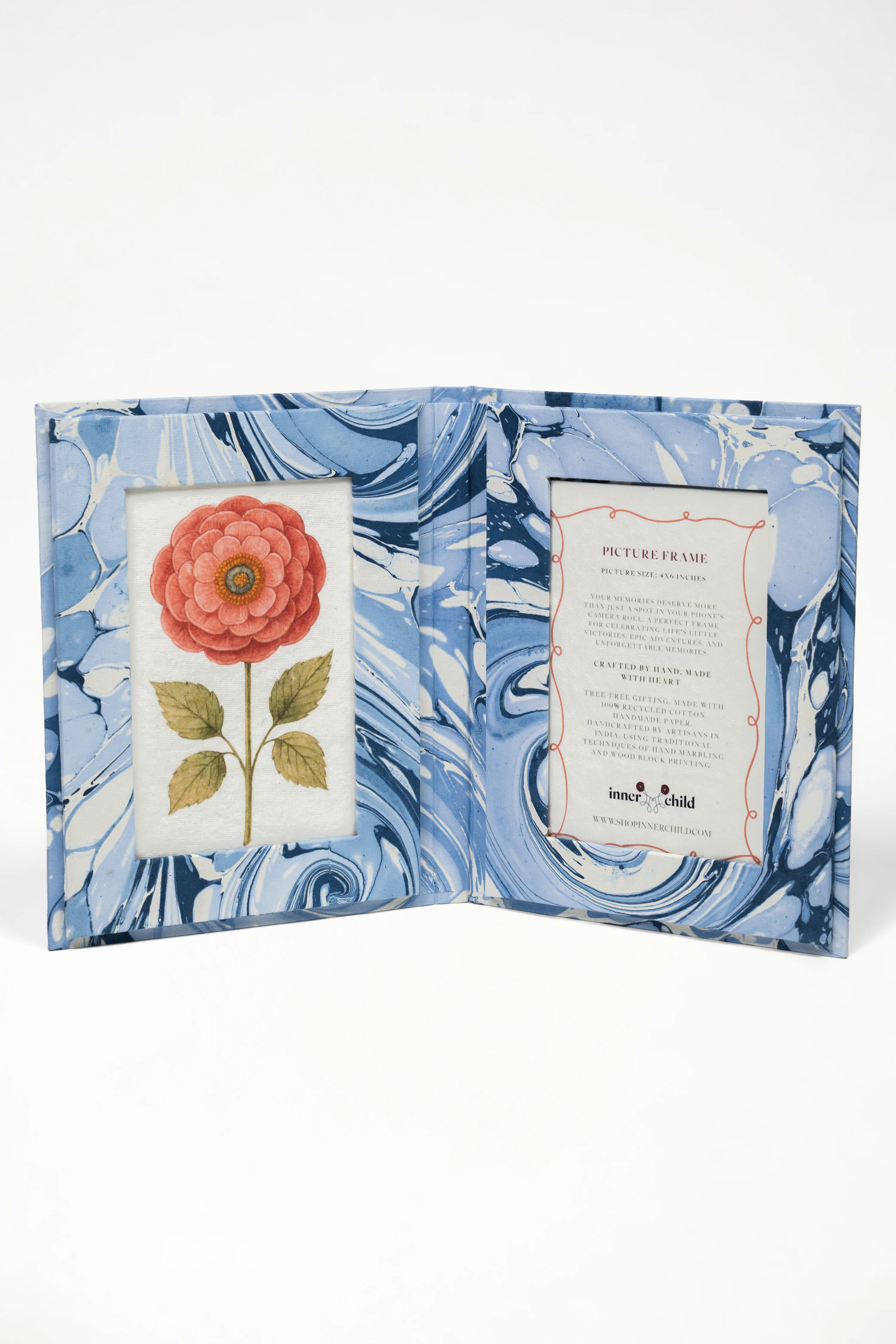Hand-Marbled Picture Frame Folding Book, 4x6 in Ocean Wave