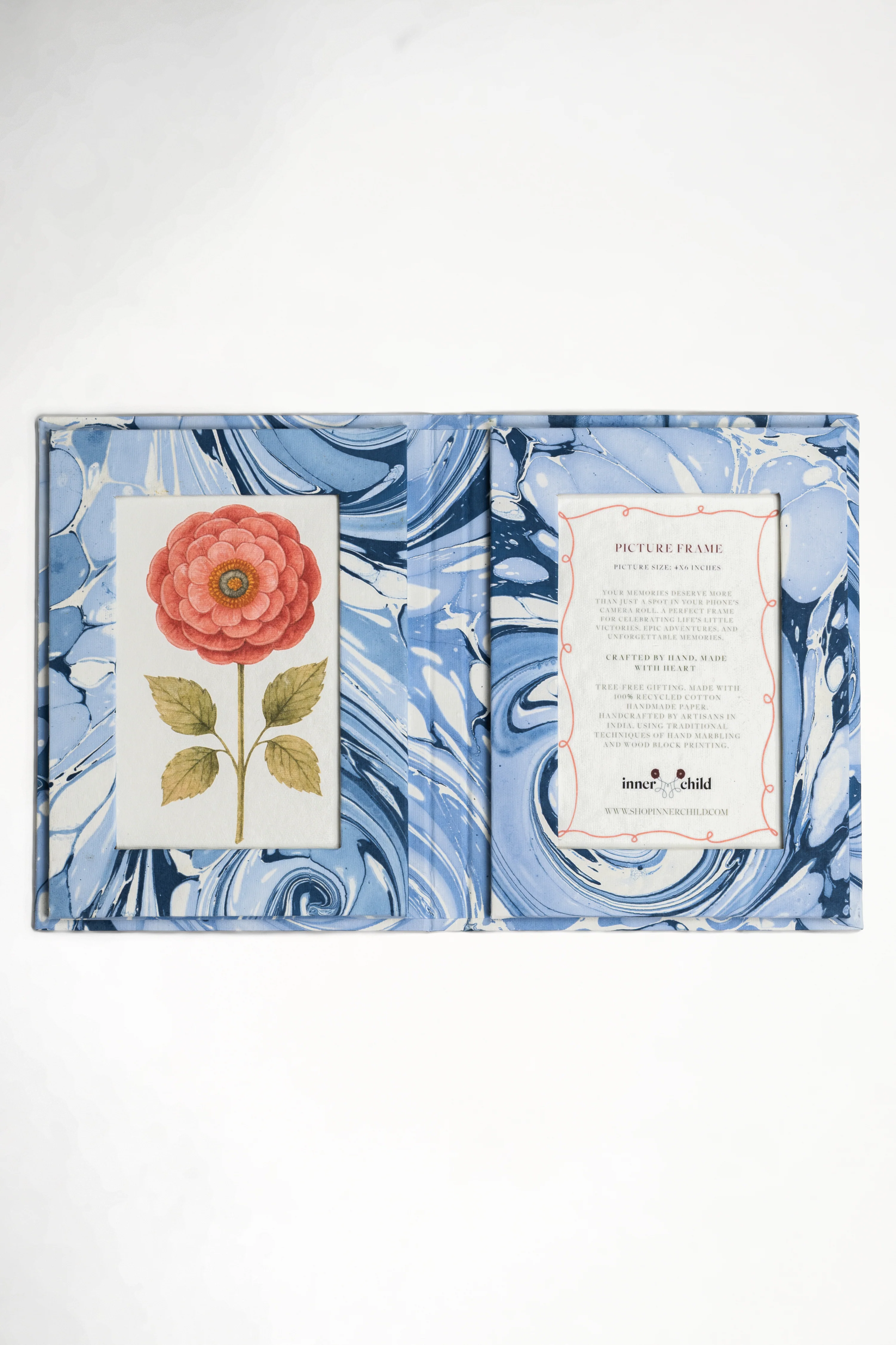 Hand-Marbled Picture Frame Folding Book, 4x6 in Ocean Wave - Image 2