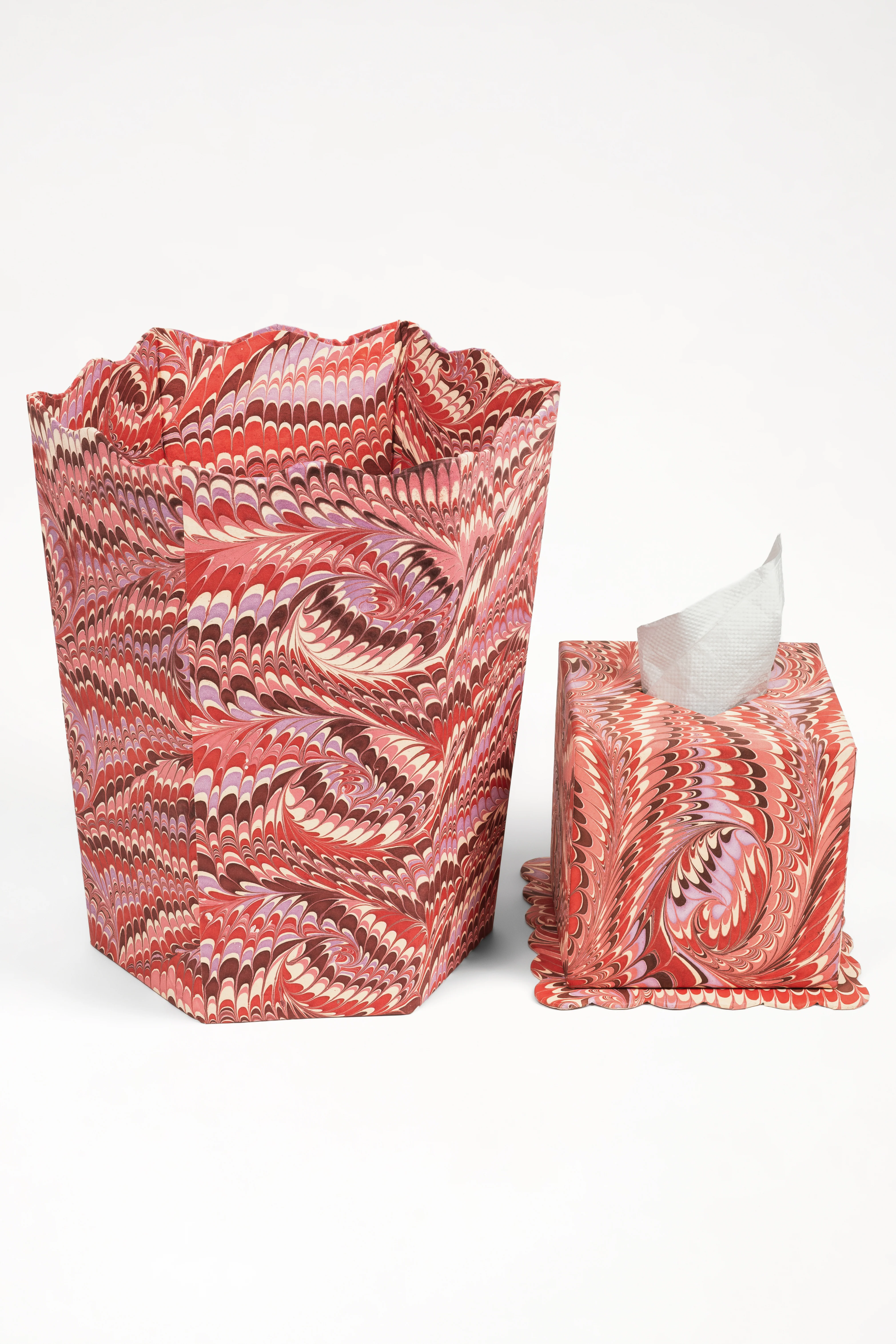 Hand-Marbled Scallop Tissue Box Cover in Florentine Pink - Image 3