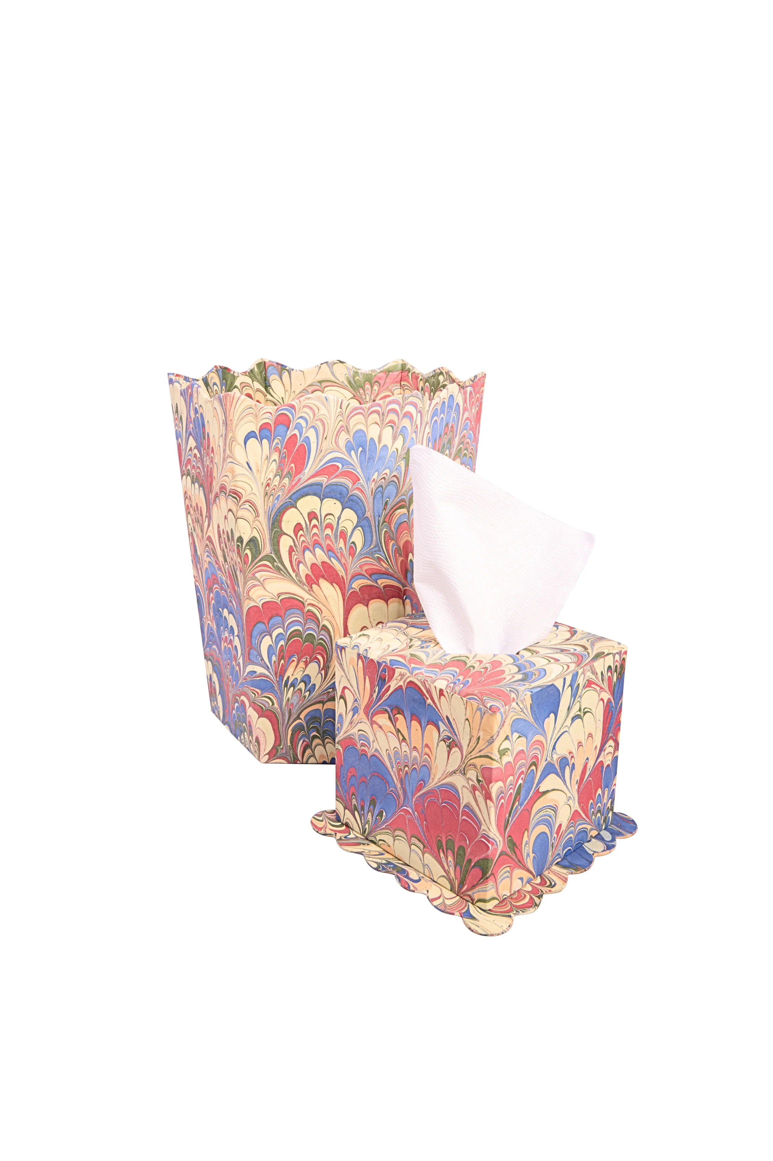 Hand-Marbled Scallop Waste Bin / Storage Bin in Multicolor - Image 4
