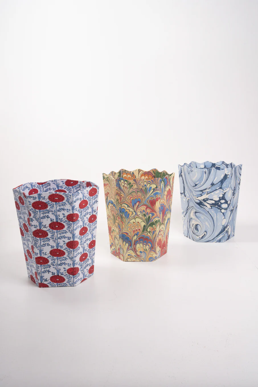 Hand-Marbled Scallop Waste Bin / Storage Bin in Multicolor - Image 2