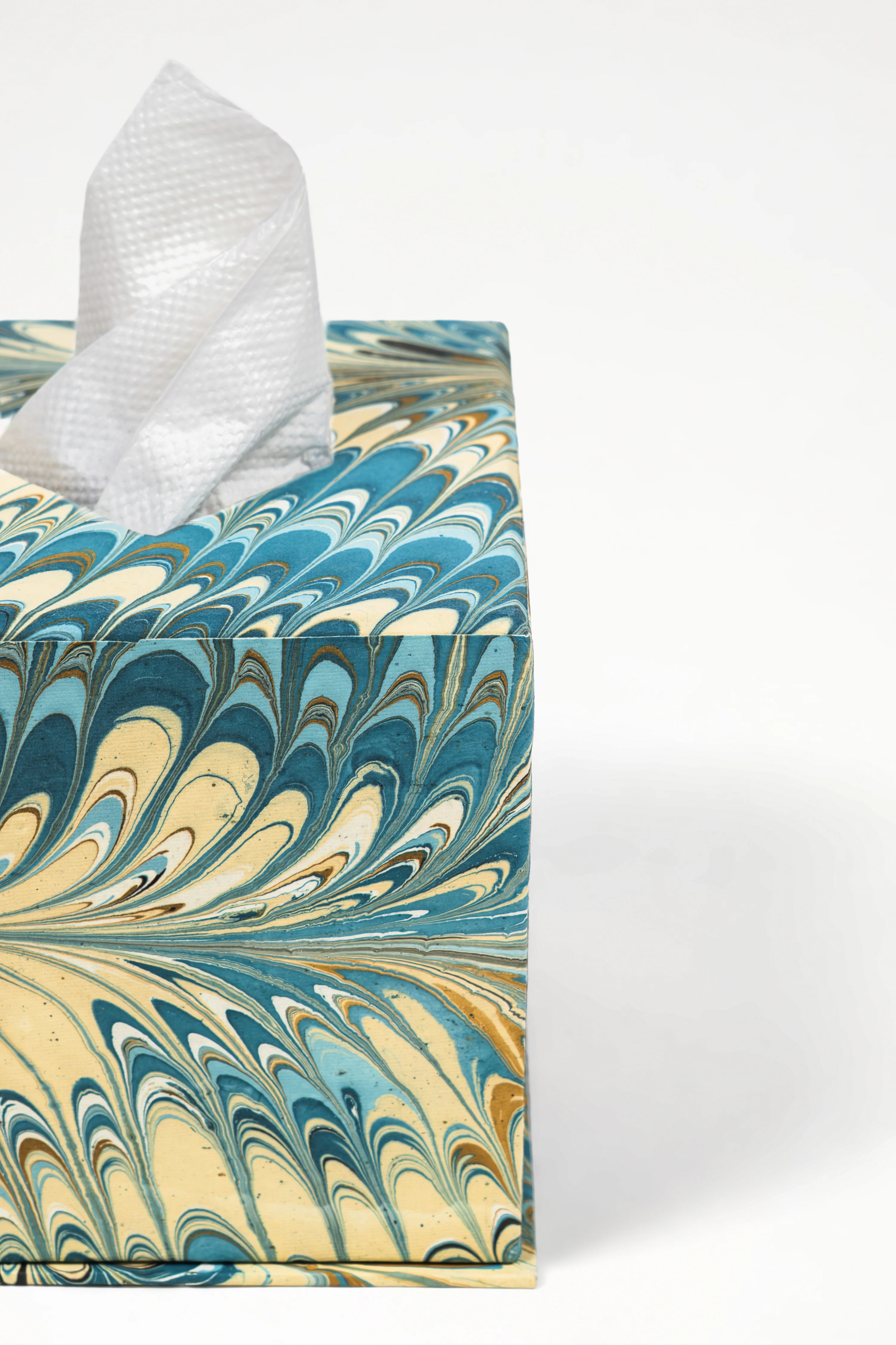 Hand-Marbled Tissue Box Cover in Nila Feathers - Image 2