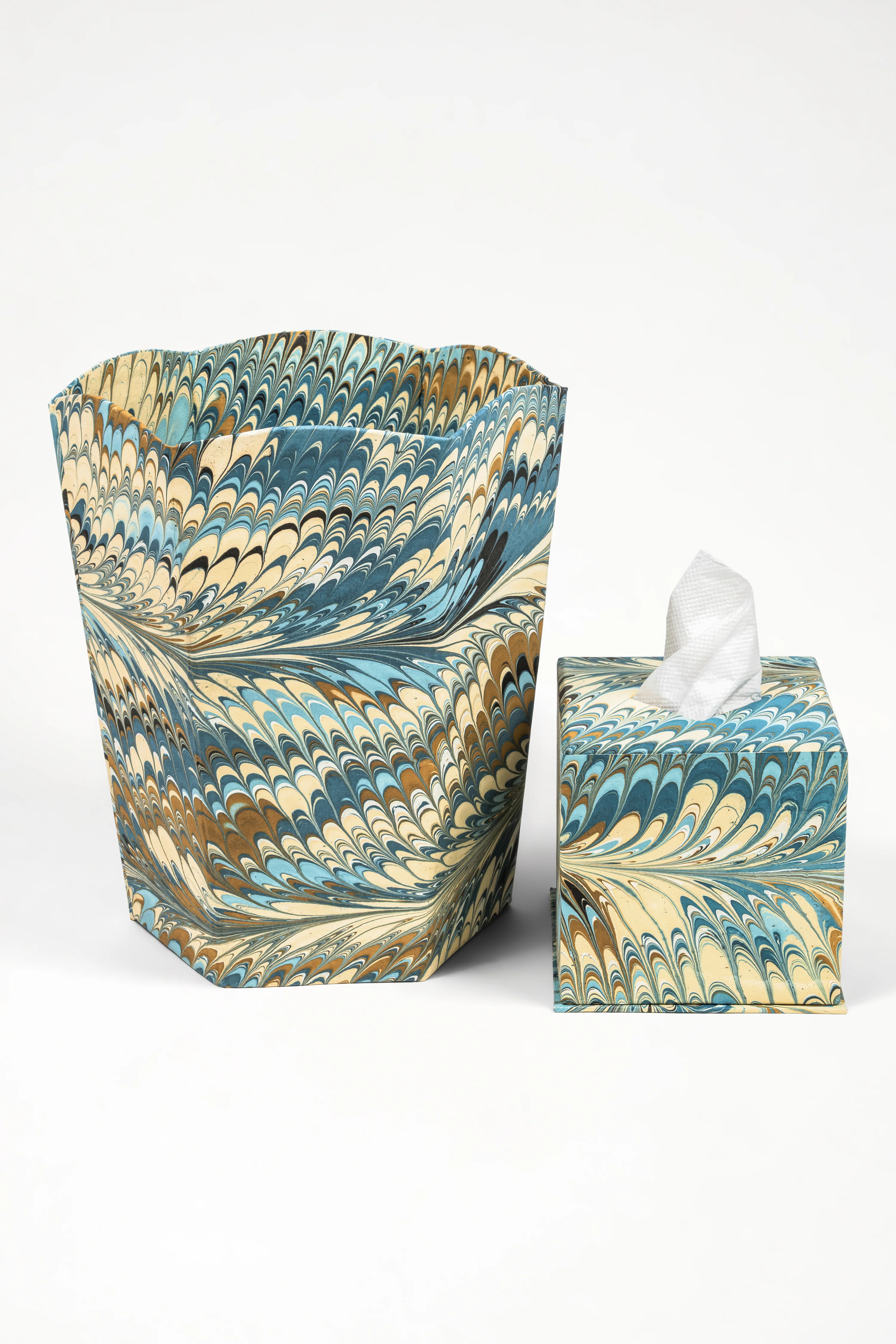Hand-Marbled Tissue Box Cover in Nila Feathers - Image 3