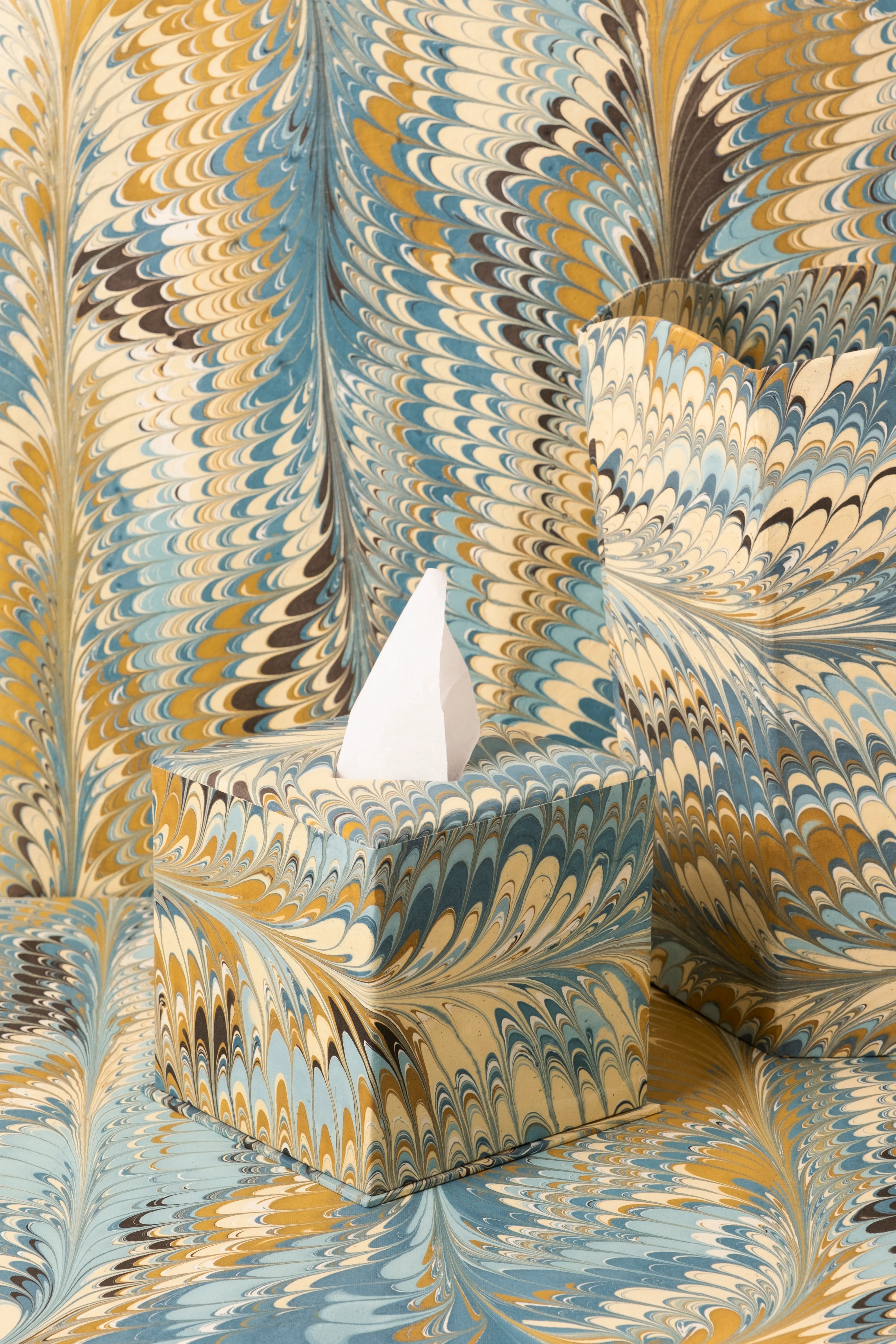 Hand-Marbled Tissue Box Cover in Nila Feathers - Image 4