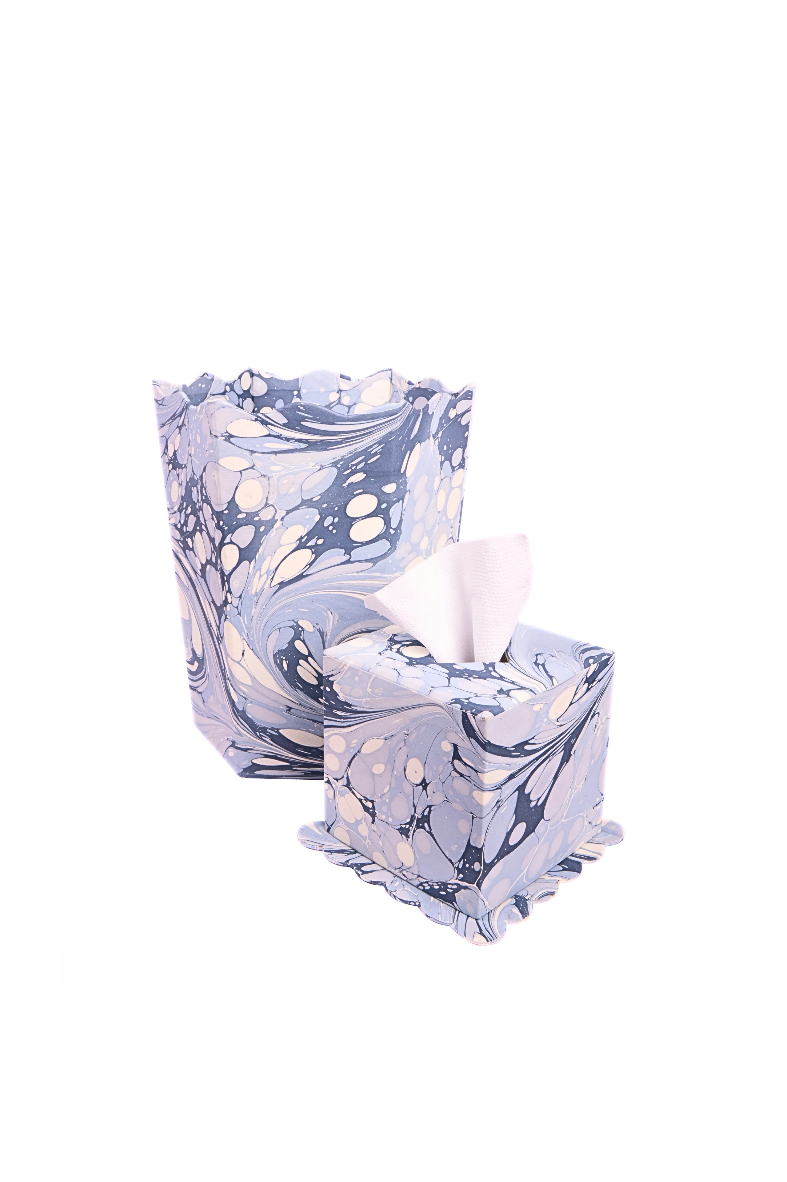 Hand-Marbled Scallop Tissue Box Cover in Ocean Wave - Image 2