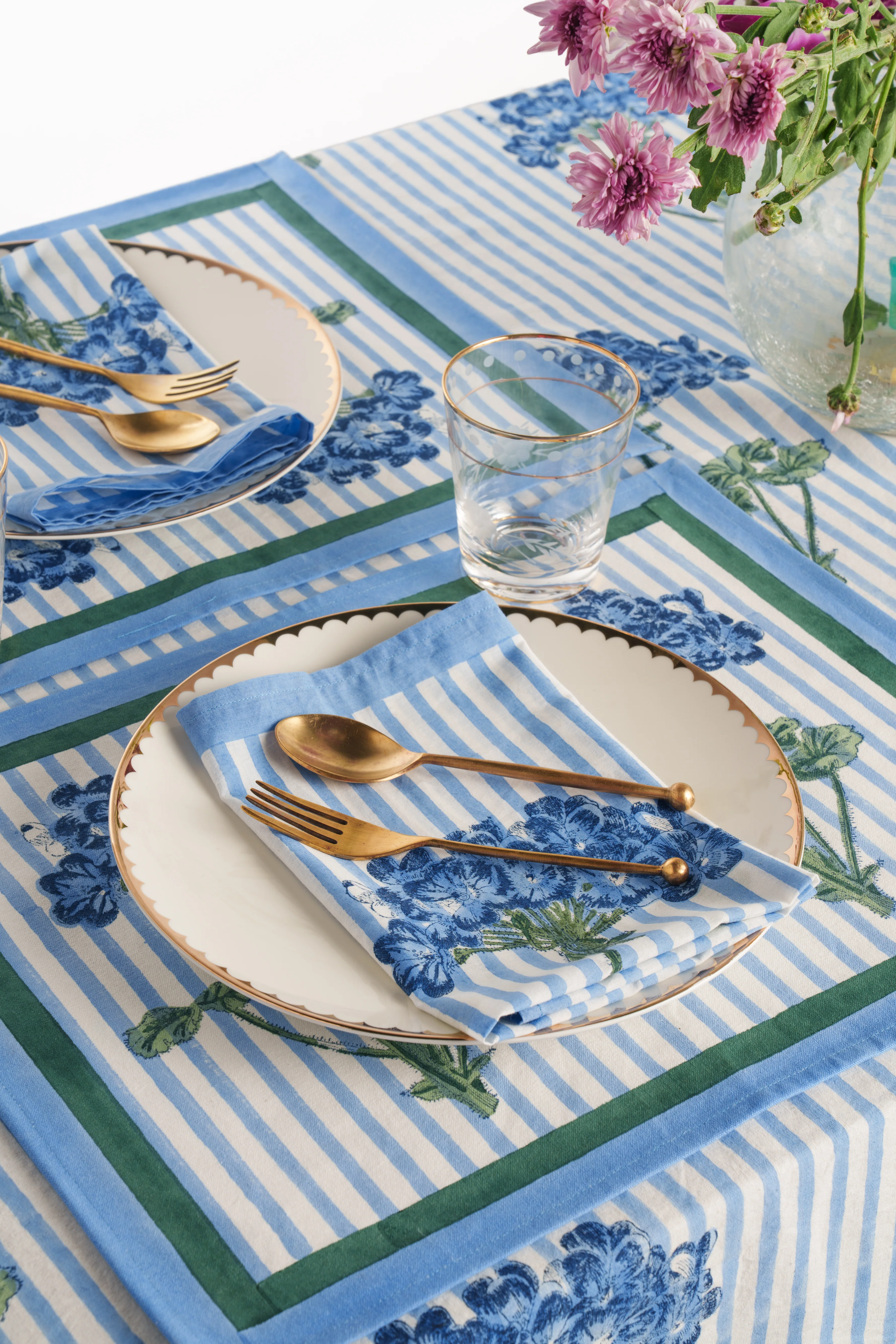 Blue Hydrangea Blockprint Napkins, Set of 4 - Image 3