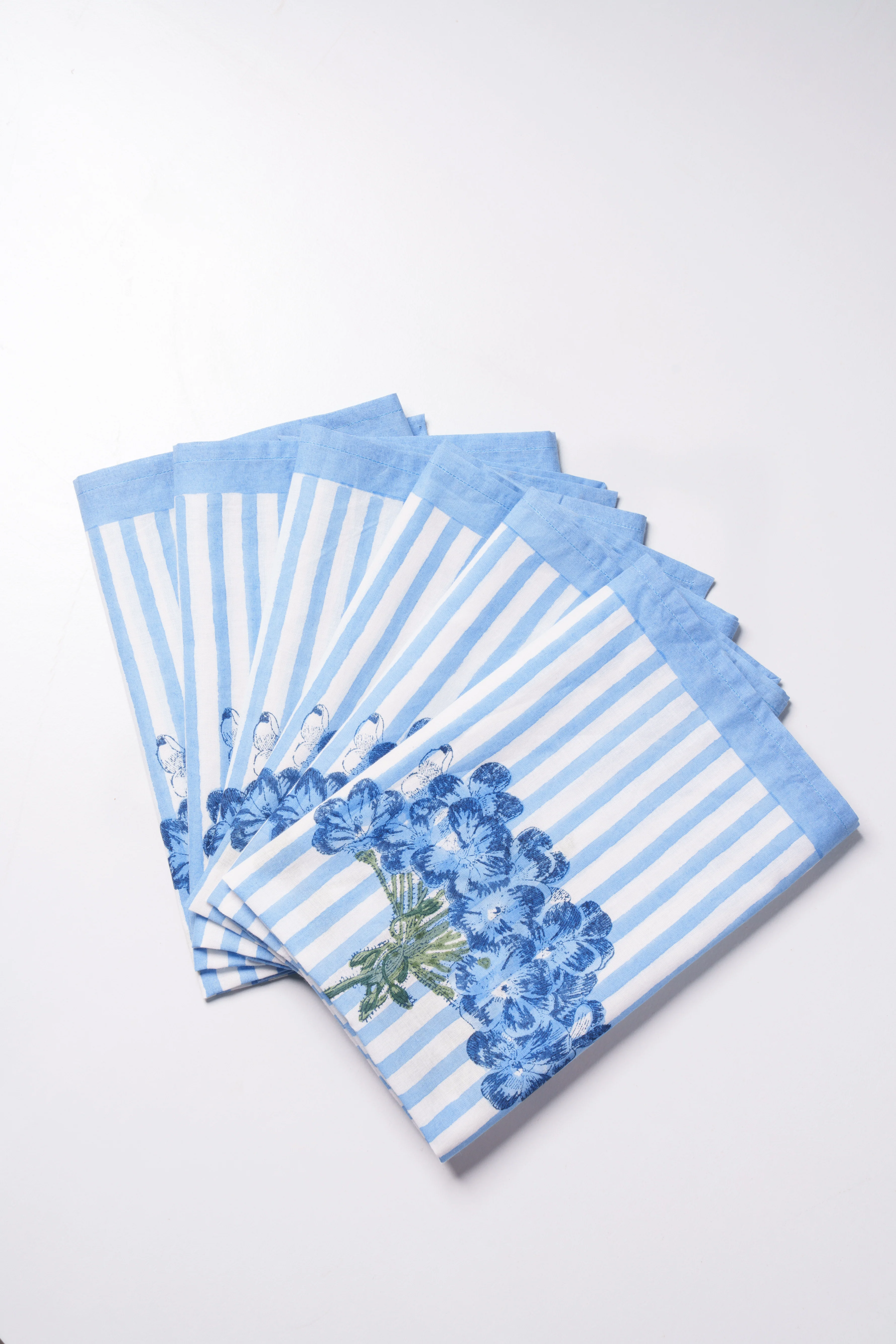 Blue Hydrangea Blockprint Napkins, Set of 4 - Image 5