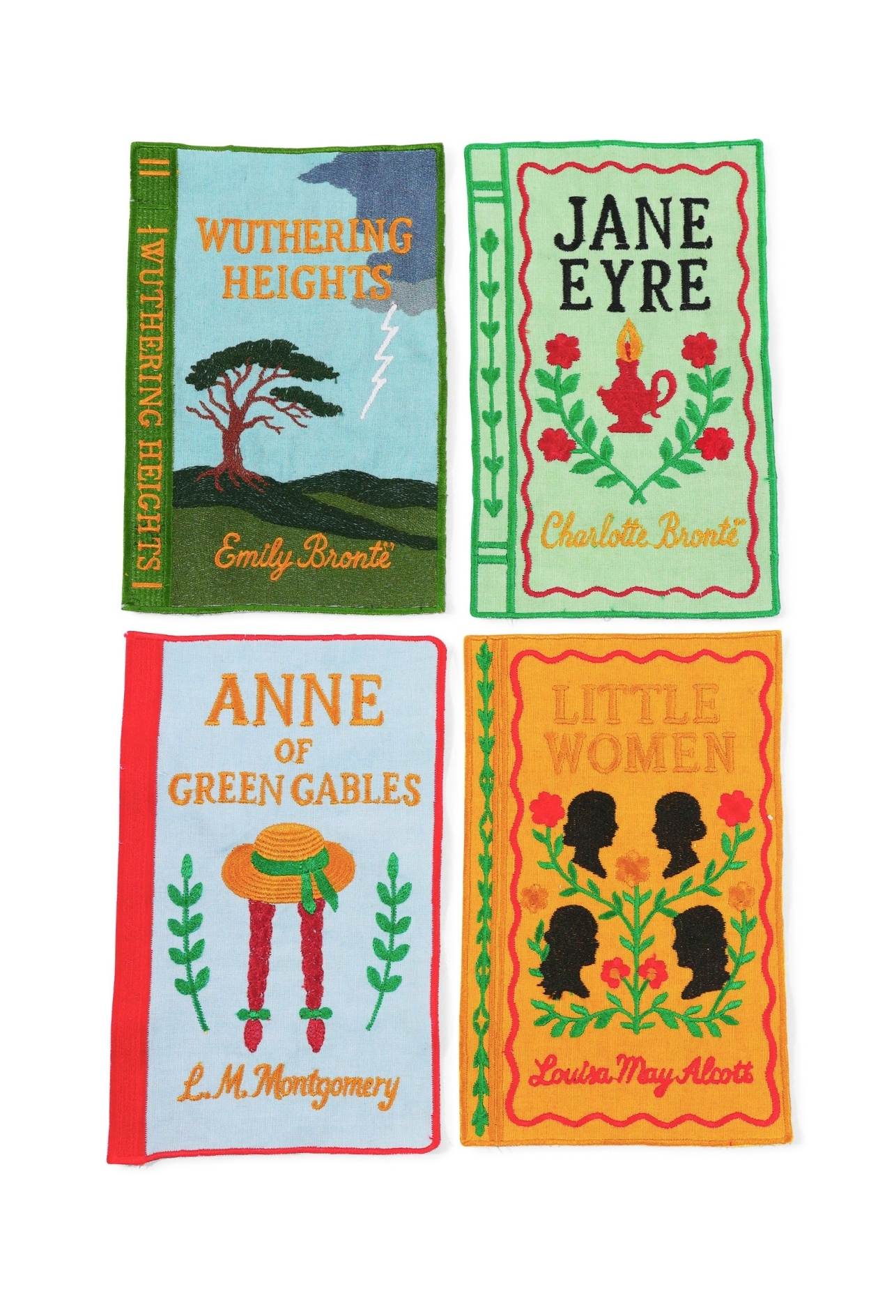 Literary Heroines Books Embroidered Cocktail Napkins, Set of 4