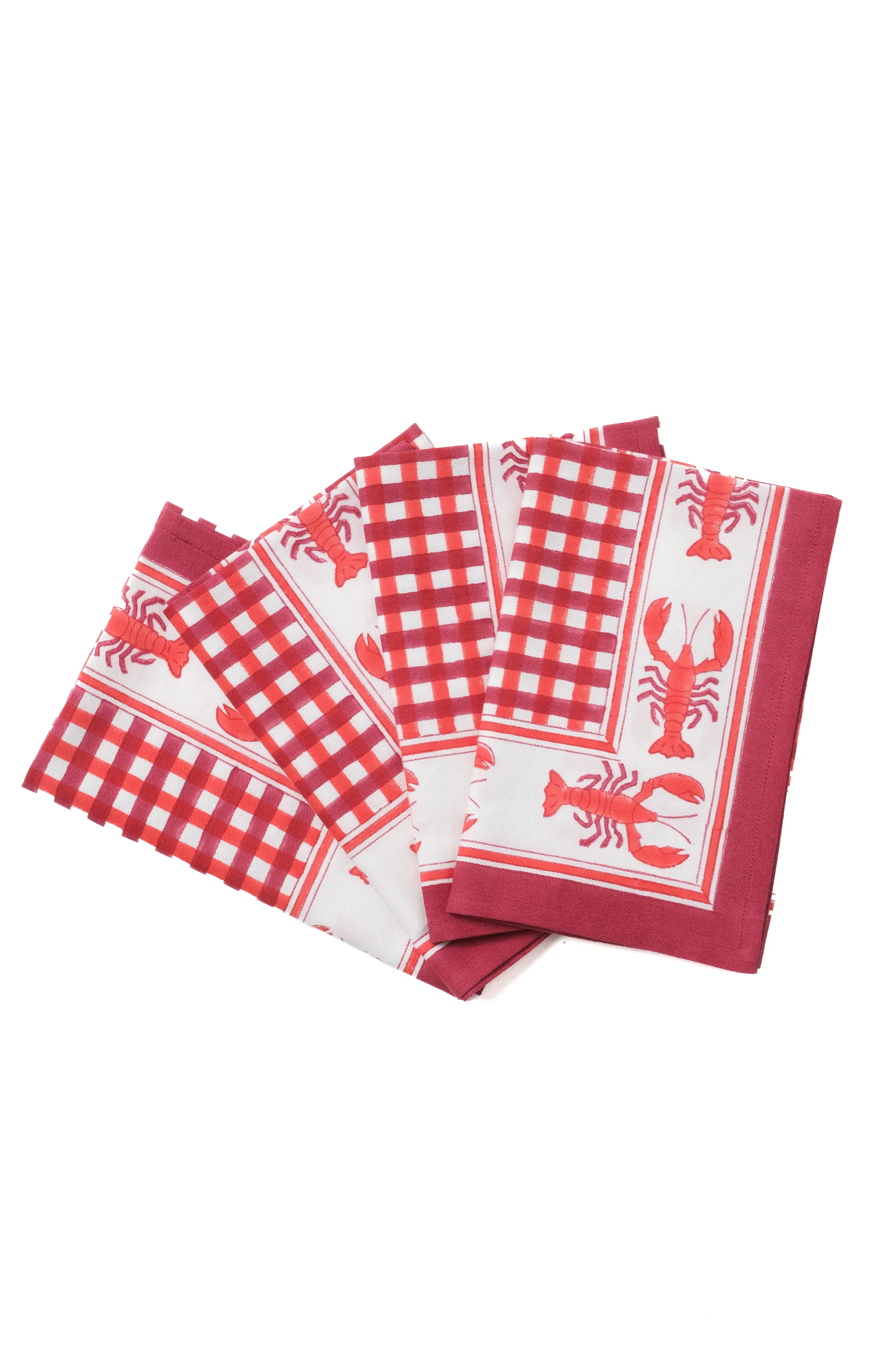 Lobster Red Gingham Blockprint Napkins, Set of 4 - Image 2